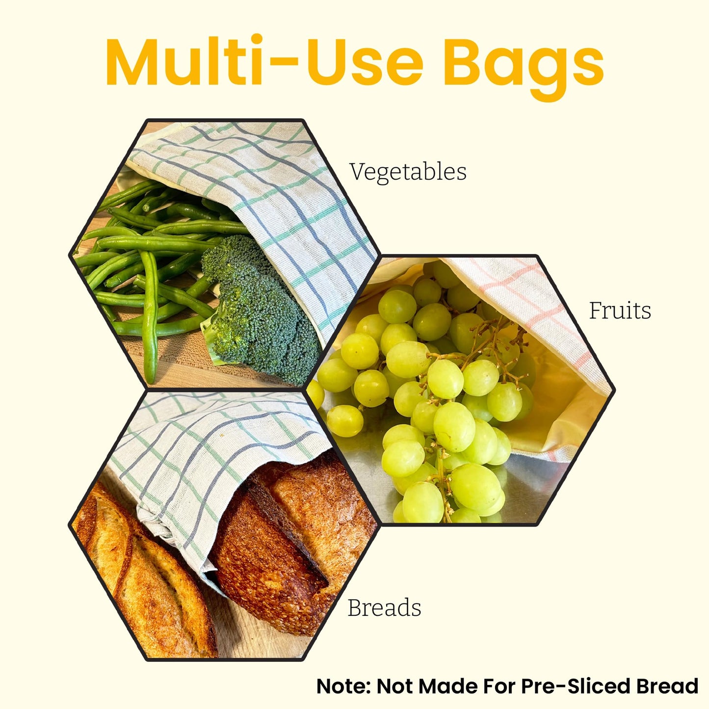 Keeki Bag - The Original Beeswax Lined Bread Bag for Homemade & Sourdough | Reusable Linen Bread Storage | Beeswax Wrap Alternative | Plastic-Free Storage w/Wide Drawstring Closure (Yellow)
