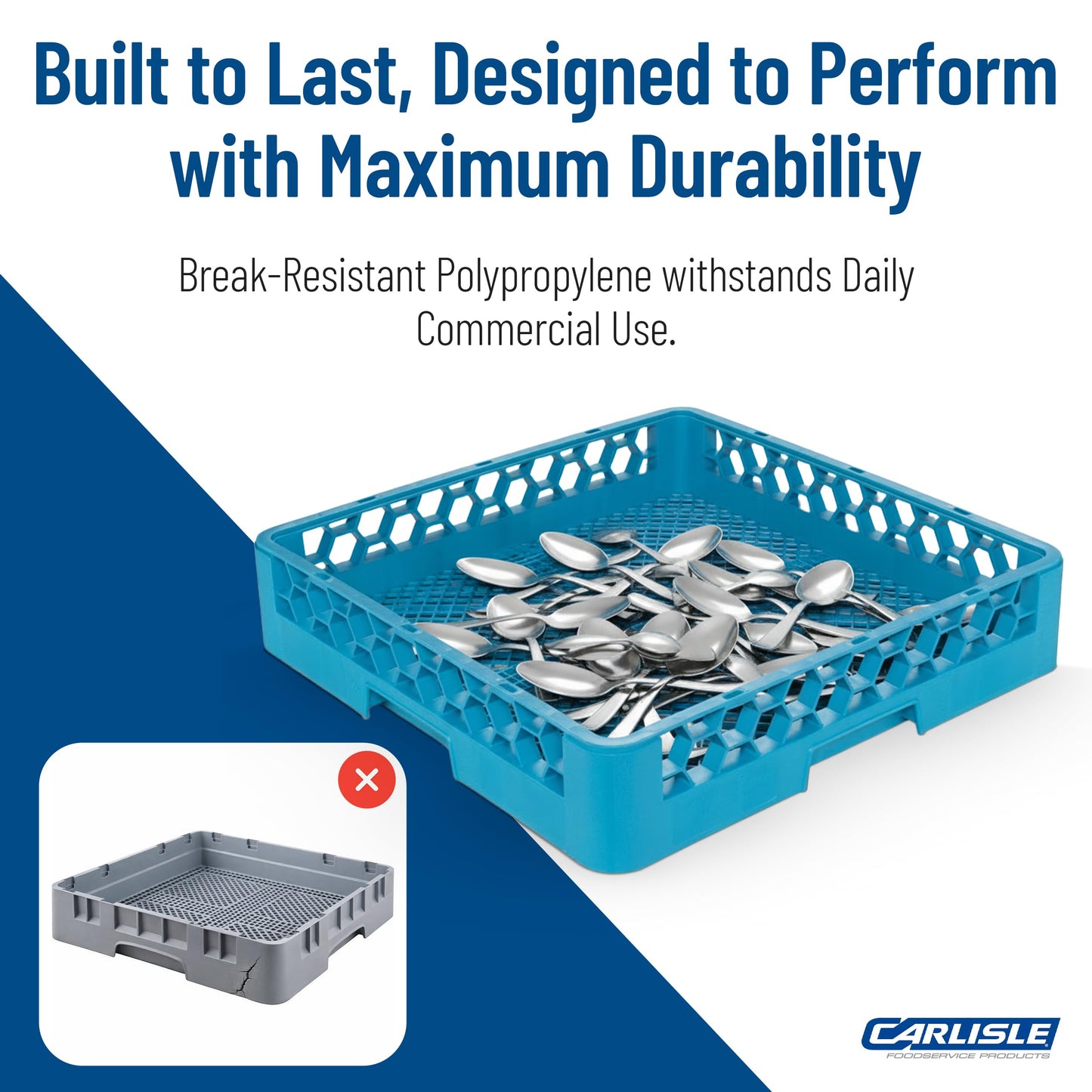 Carlisle FoodService Products OptiClean Combination Flatware Rack for Commercial Dishwashers – Open Bottom Grid Design, Holds Flatware, Ramekins, and Smallwares, 19.75" x 19.75", Blue