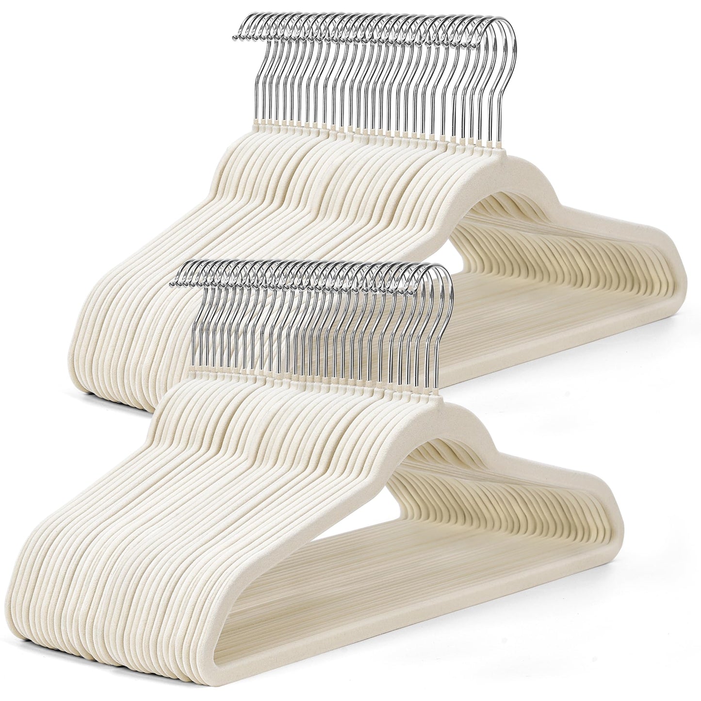 HOUSE DAY Ivory Velvet Hangers 50 Pack - Non Slip Felt Hangers Closet Essentials, Premium Space Saving Hanger, Gentle on Clothes, Sturdy Shoulder Design