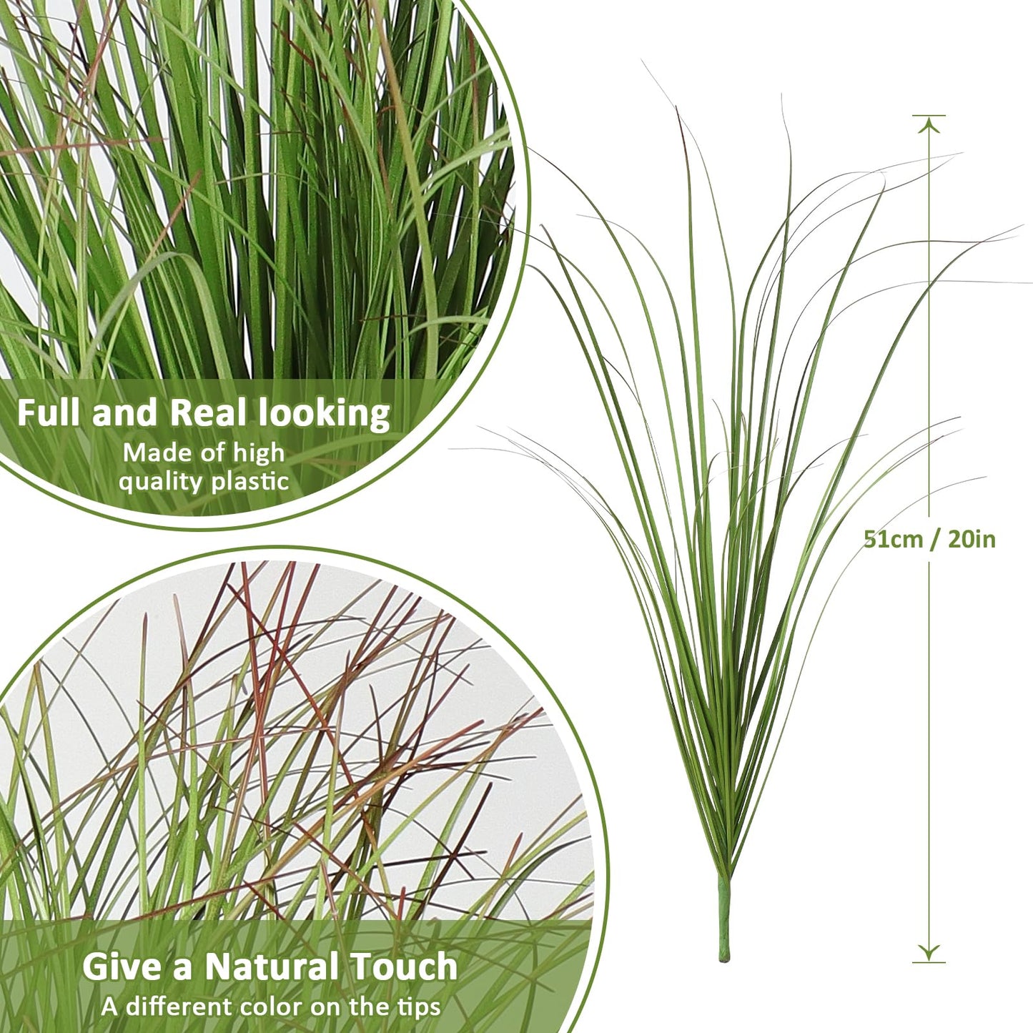 UXORSN 32 Bundles Artificial Plants Onion Grass Outdoor 20 Inch Tall Fake Shrubs Wheat Grass UV Resistant Greenery Stems Faux Bushes Plant for Indoor Outdoor Garden Office Home Decor, Green