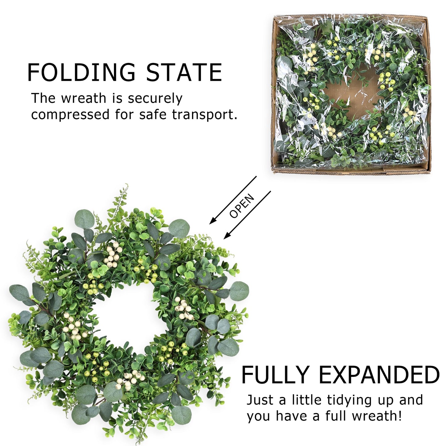 MDSTBN 26 Inch Eucalyptus Wreath Spring Summer Wreaths for Front Door, Artificial Large All Seasons Wreaths with for Farmhouse Porch Wall Living Room Home Wedding Decor