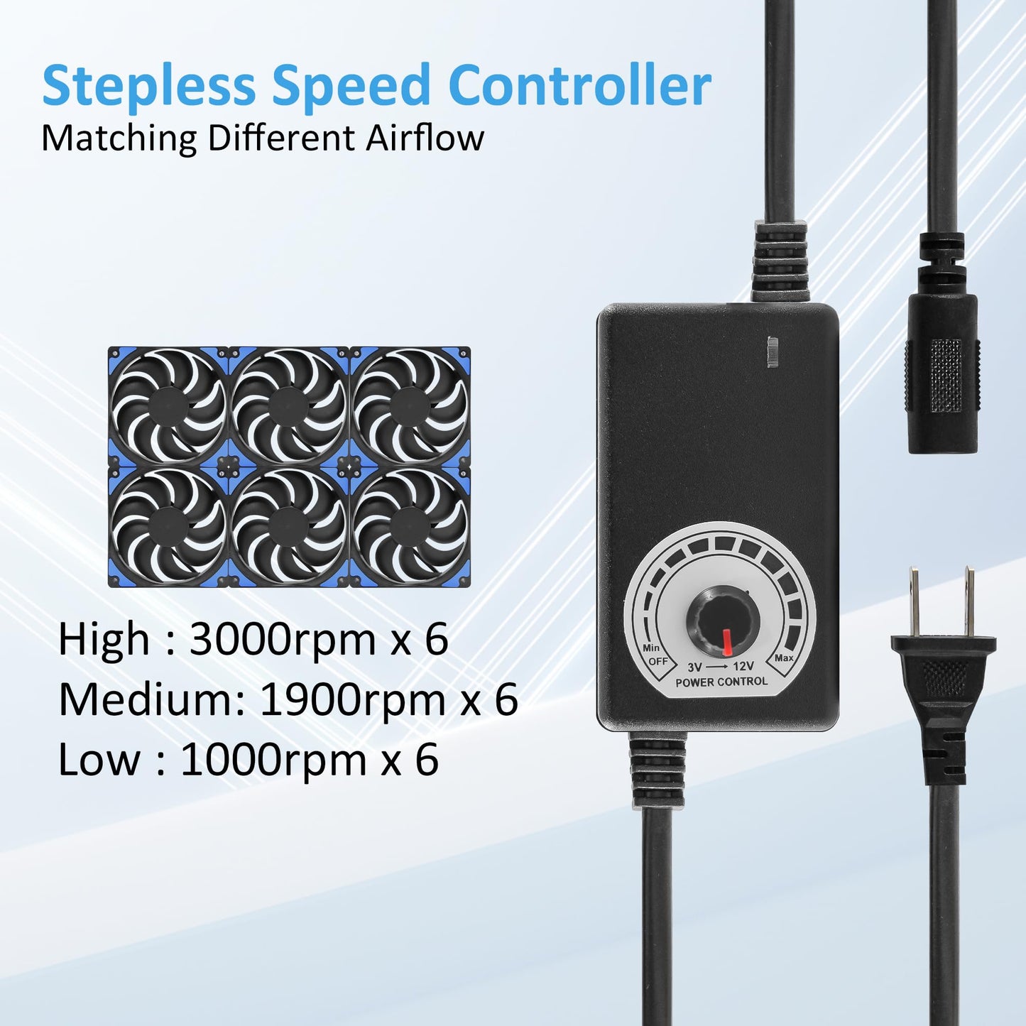 120mmx6 720mm Adjustable Computer PC Vent Fans 3V-12V Speed Controller for Flexible Arrange Cabinet Rack Space Window Wall Server Mining Rig Chicken Coop Exhaust Cooling