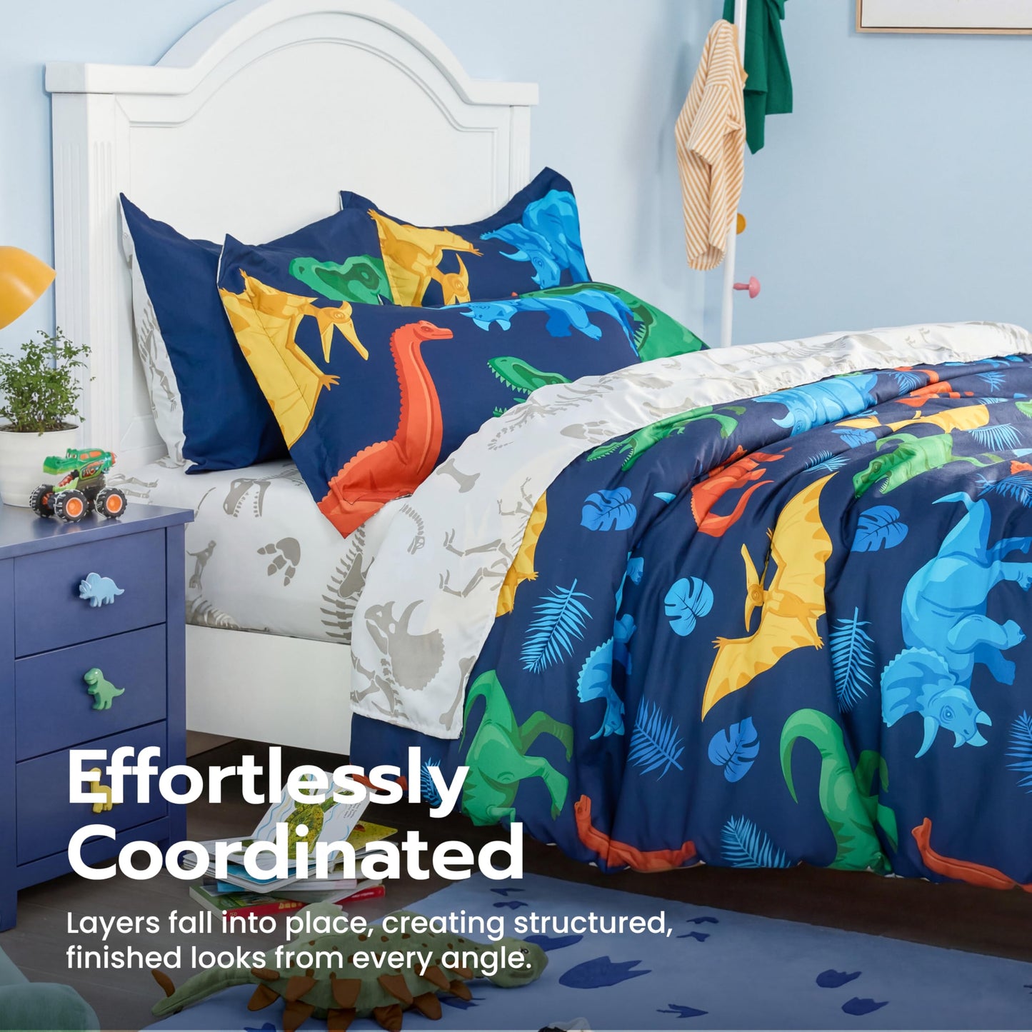 Joiedomi Kid Twin Comforter Set 5 Piece Dinosaur Bedding Set for Boys Girls Super Soft Microfiber Bed in a Bag with Comforter Sheets Pillowcase Sham