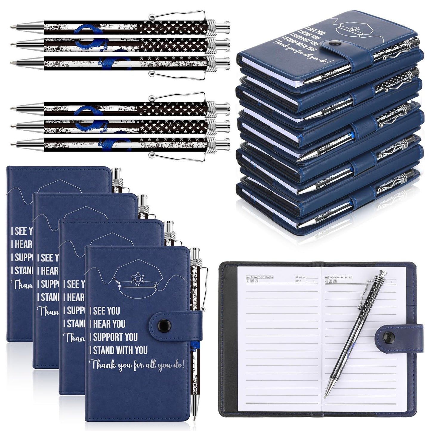 Resurhang 20 Sets Police Officer Gifts Bulk Pocket Leather Notebooks with Ballpoint Pens Thank You Gift for Policeman Retirement Law Enforcement Police Academy Graduation Cop Fathers Day
