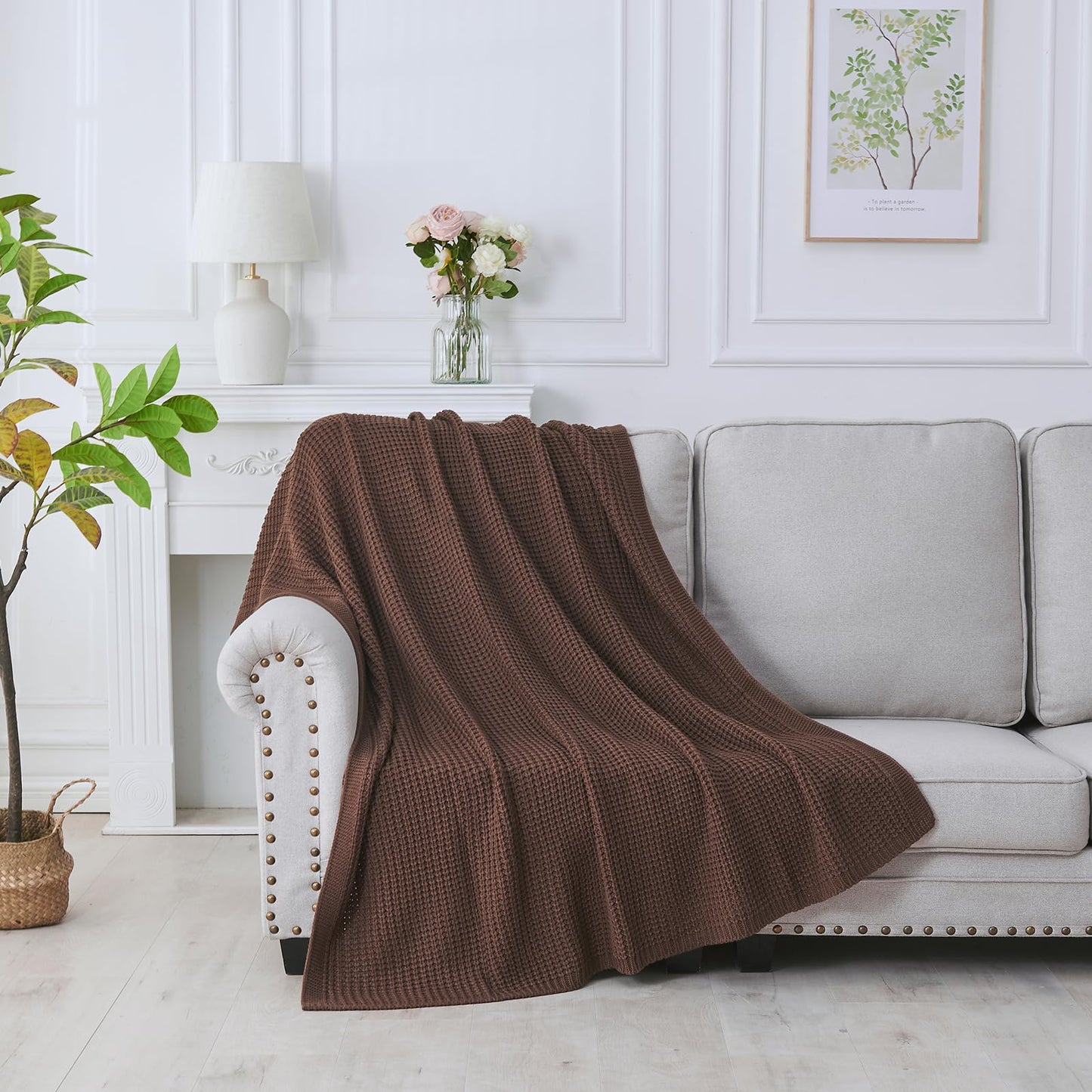 Douceur Brown Throw Blanket for Couch, Soft Chunky Cable Knit Throw Blanket, Classic Fisherman's Rib Stitch Pattern Throw for Living Room Gift, 50"X60"