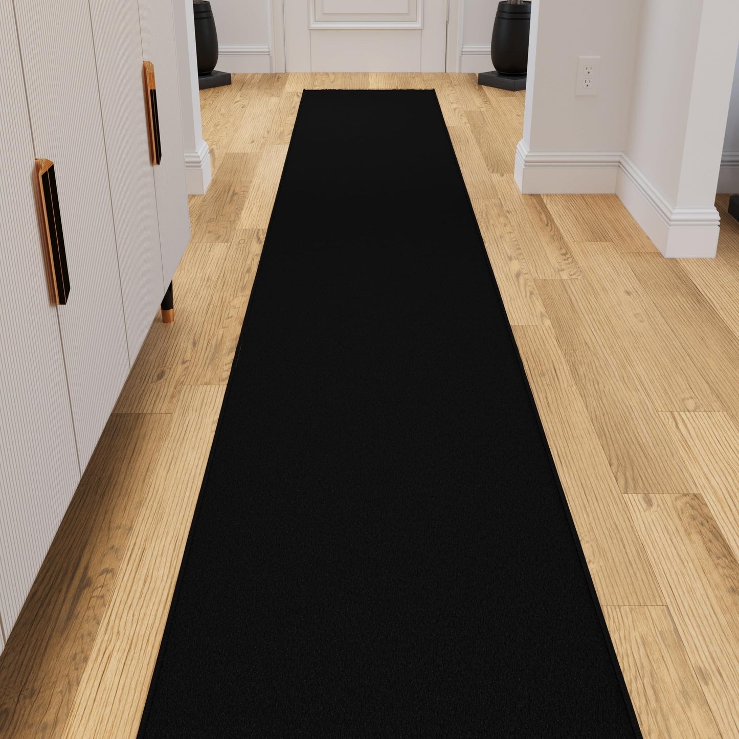 Ottomanson Hallway Runner Rug – Non-Slip Low Pile Carpet Runner for Entryway, Stain Resistant & Easy to Clean, Solid Black, 1'10.5" x 10'