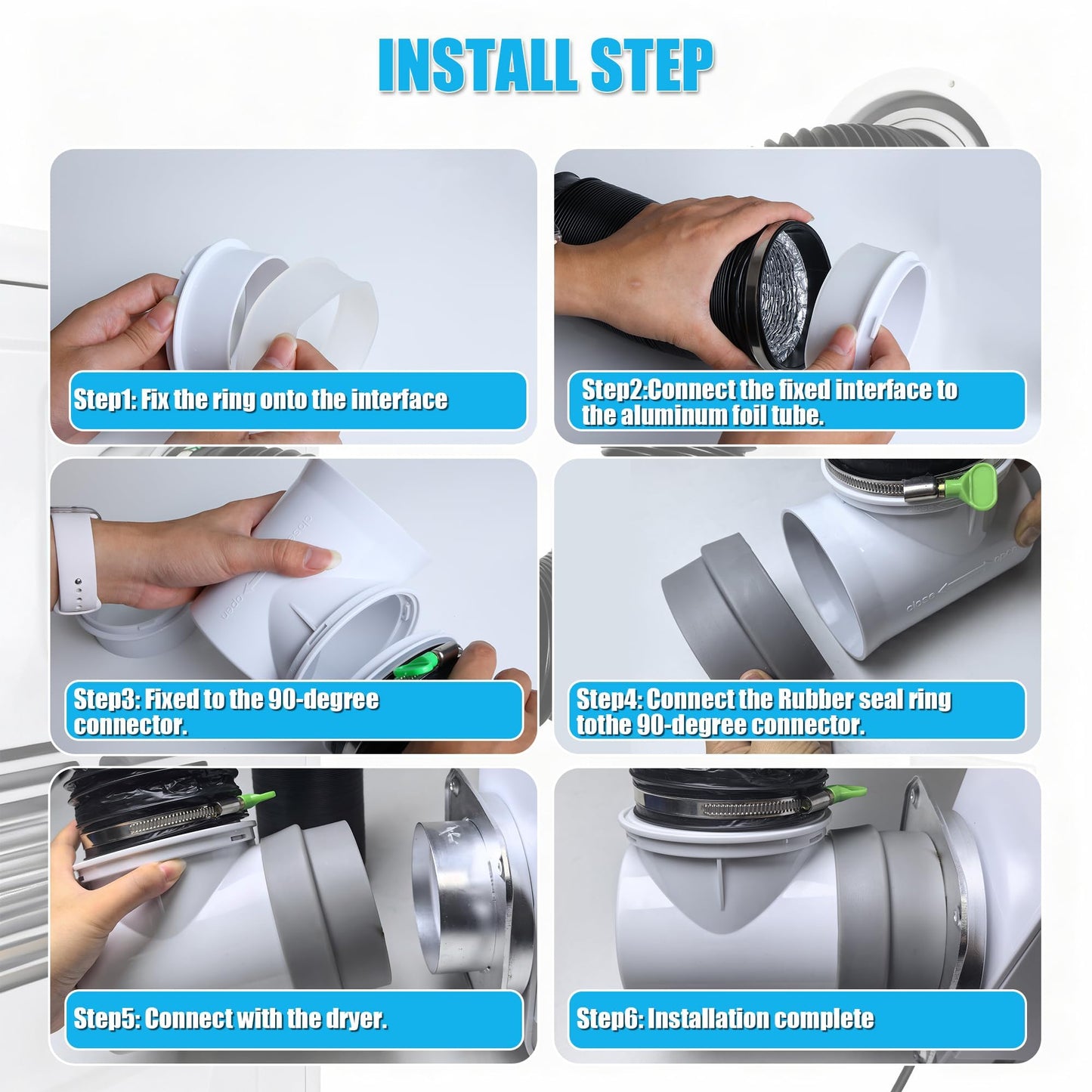 Upgrade Dryer Vent Hose for Tight Space, Dryer Vent Hose Kit, 90 Degree Dryer Vent Elbow with Dual Silicone Seal Connector, Dryer Cleaning Kit, High Sealability, Dryer Vent Vacuum Hose Attachment