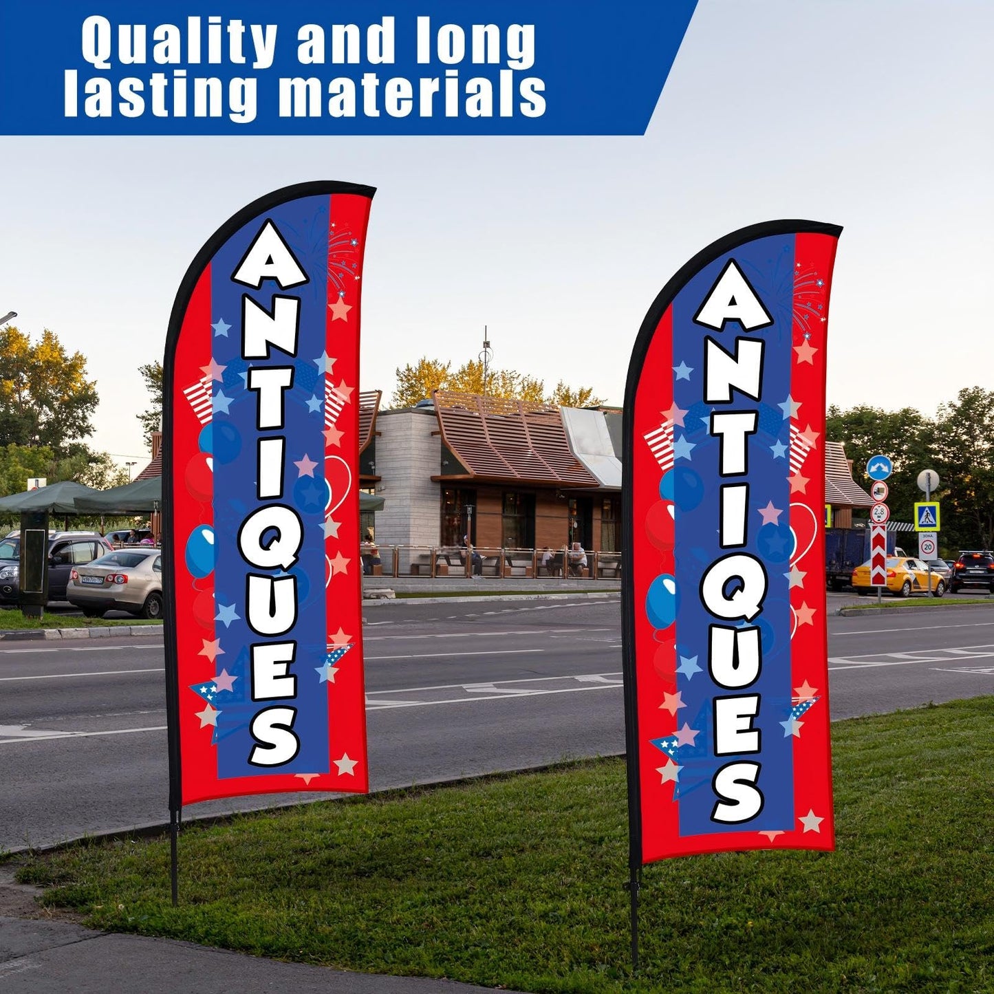 Buryeah 2 Sets Antiques Feather Flag with Pole Kit and Ground Stake 8ft Advertising Sign Banner Swooper Flag with Ground Stake and Portable Bag for Business Outside Event