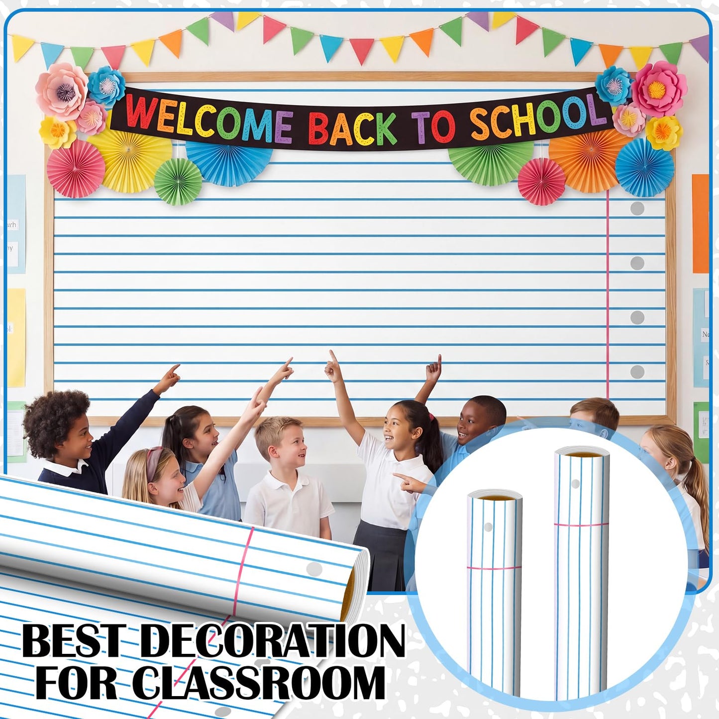 Ctosree 2 Roll Composition Lined Bulletin Board Paper 4x12ft/1.2x3.6m Non Woven Bulletin Background Wallpaper Fade Resistant Board Roll Decoration for Arts Crafts Office School Classroom(Black White)