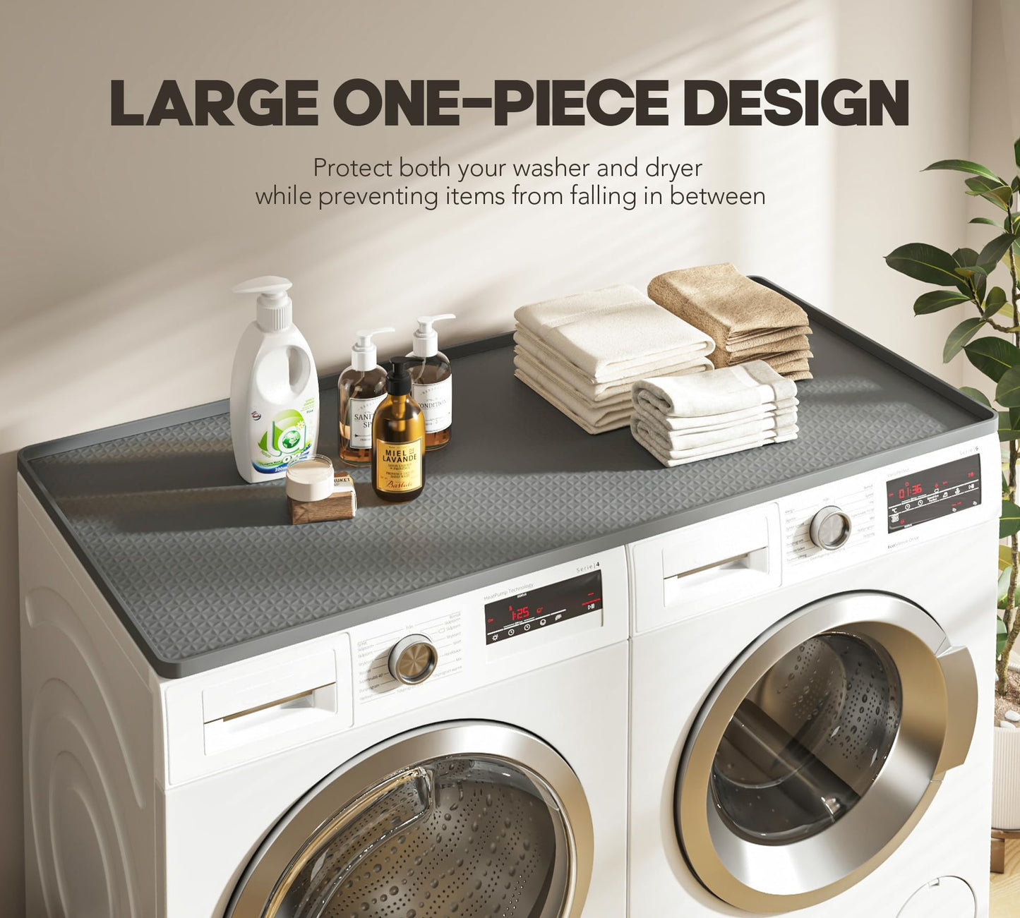 Washer Dryer Countertop, 54" x 27.5" Large Washer and Dryer Covers for The Top, Non-Slip Waterproof Silicone Dryer Top Protector Mat, Washer Dryer Topper for Laundry Room Kitchen Home（Gray）
