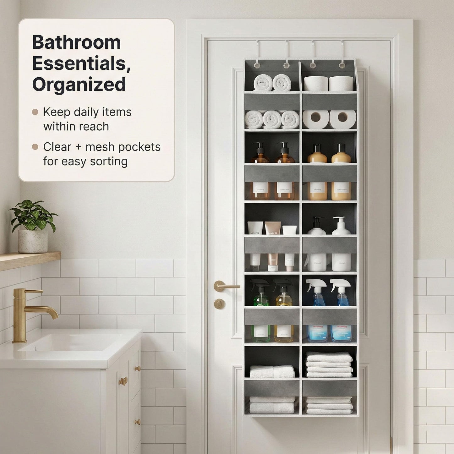 Camkey 10-Pocket Over the Door Organizer with Heavy-Duty 600D Oxford Fabric, Upgraded Hooks with Silicone Protectors for Dorm, Closet Storage, Bedroom, Bathroom