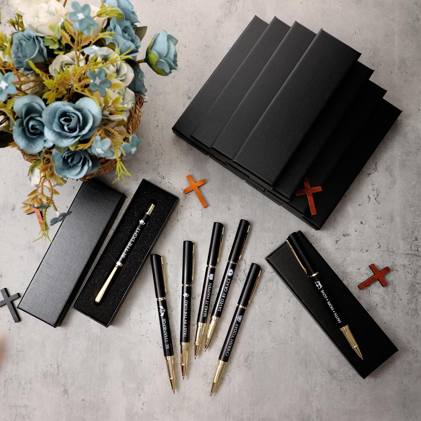 Qeeenar 30 Sets Christian Gifts for Fathers Bible Verse Pen with Boxes Inspirational Black Ink Ballpoint Pen Religious Gift for Men Father's Day Church Clergy Pastor Teacher