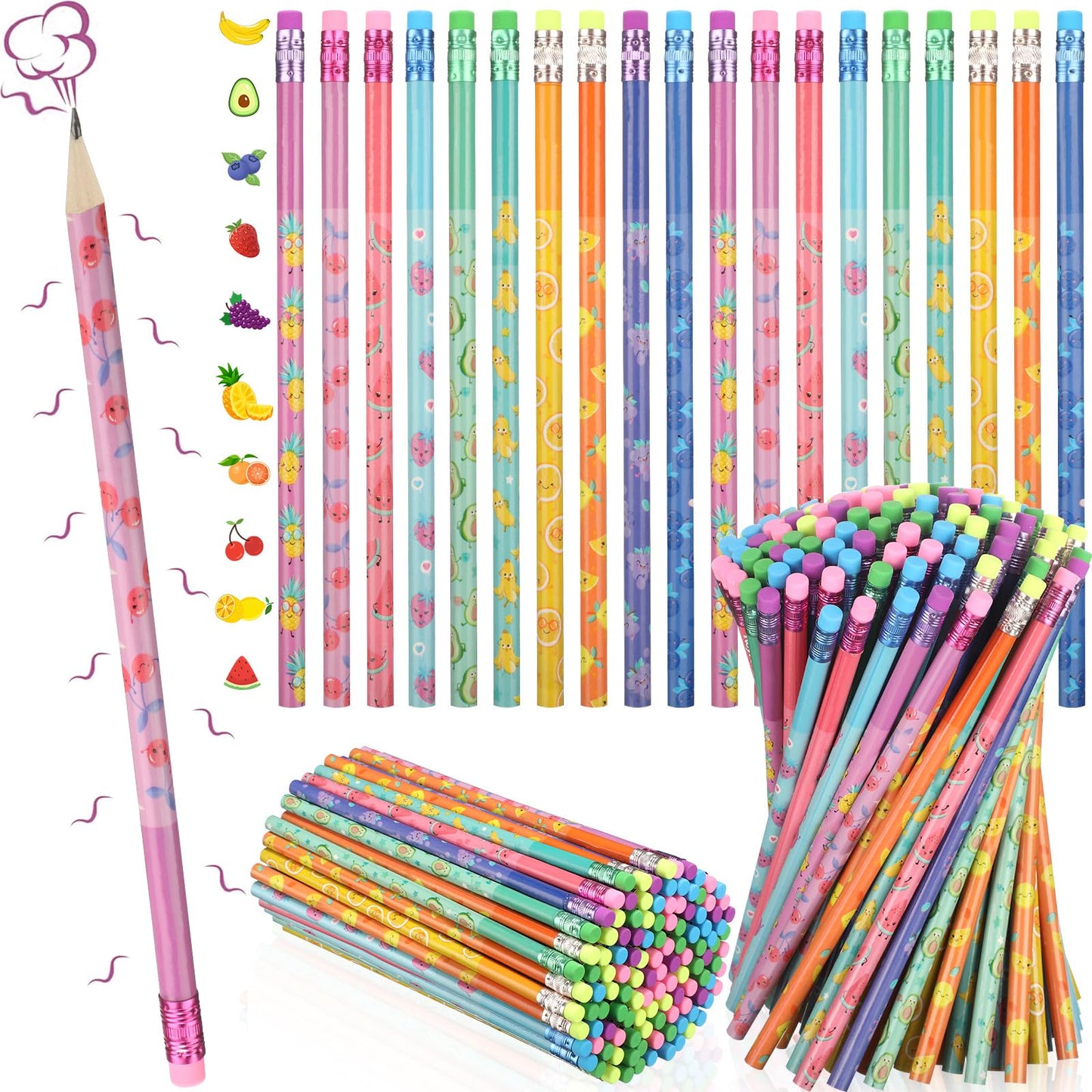 Teling 320 Pcs Scented Pencils Bulk Graphite HB Funny Colorful Scented Pencils Fruit Elements Christmas Gifts for Reward Office Party Supplies