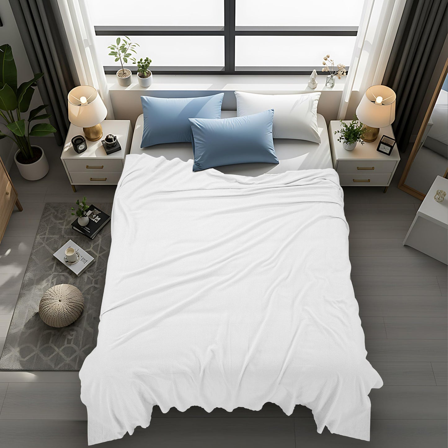 Utopia Bedding White Waffle Blanket Queen Size Soft Lightweight Breathable Cotton Blend Bed Blanket for All Seasons Luxury Throws for Bed Couch and Sofa