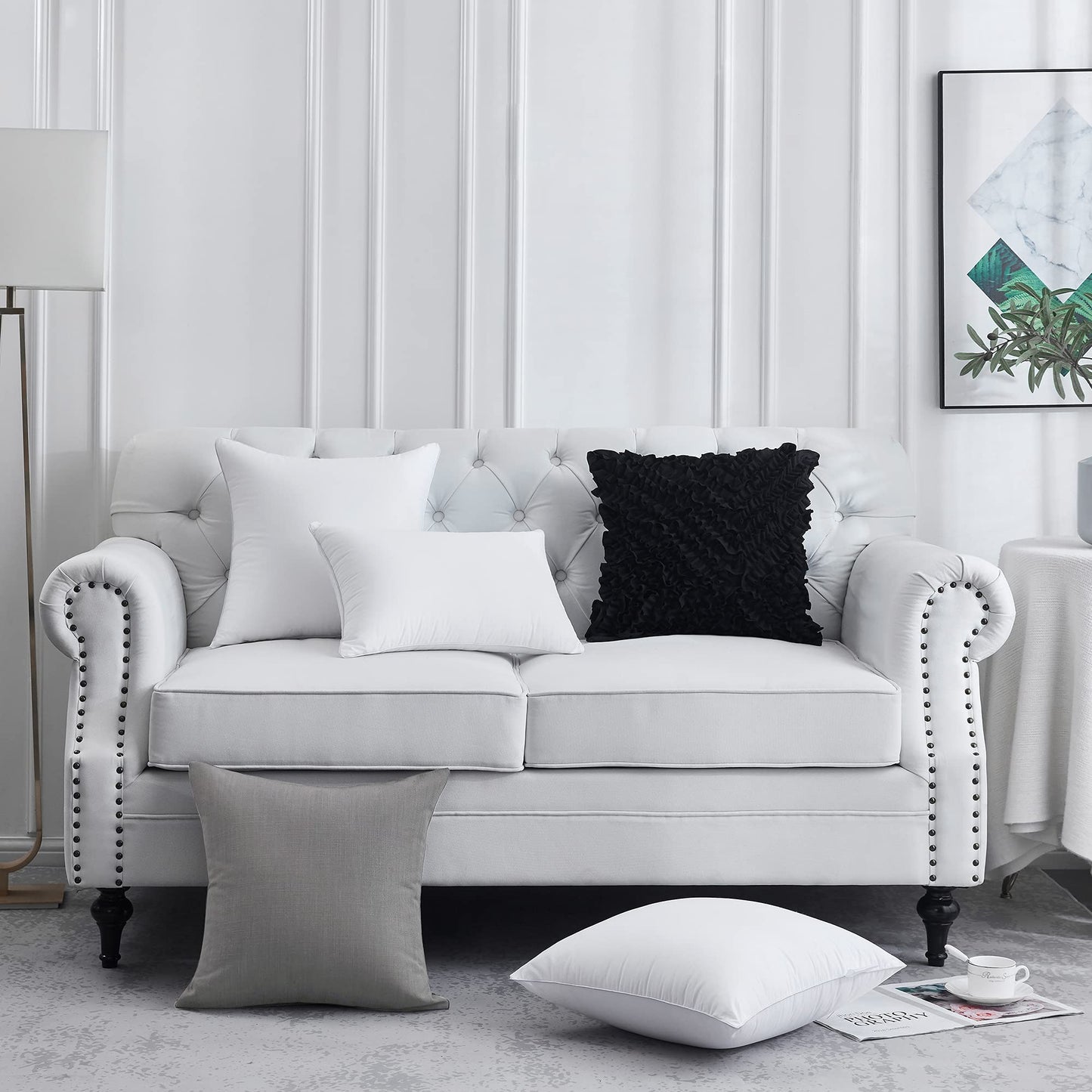 FAVRIQ 20 x 20 Pillow Inserts (Set of 2) - 20 Inch Square Interior Couch Throw Pillow with 100% Cotton Cover - Decorative Pillow Insert Pair - White Sofa Pillow