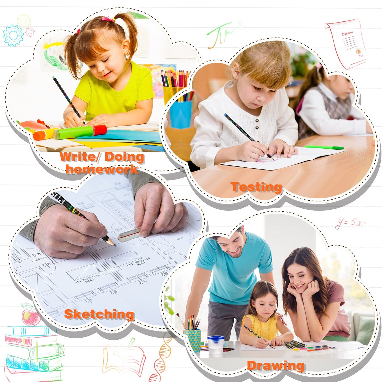 Pasimy 240 Pieces Bulk Inspirational Pencils Colorful Cute Motivational Pencil with Eraser Wood Fun Positive Pencils with Inspiring Words Sayings for Students Classrooms Favors Back to School