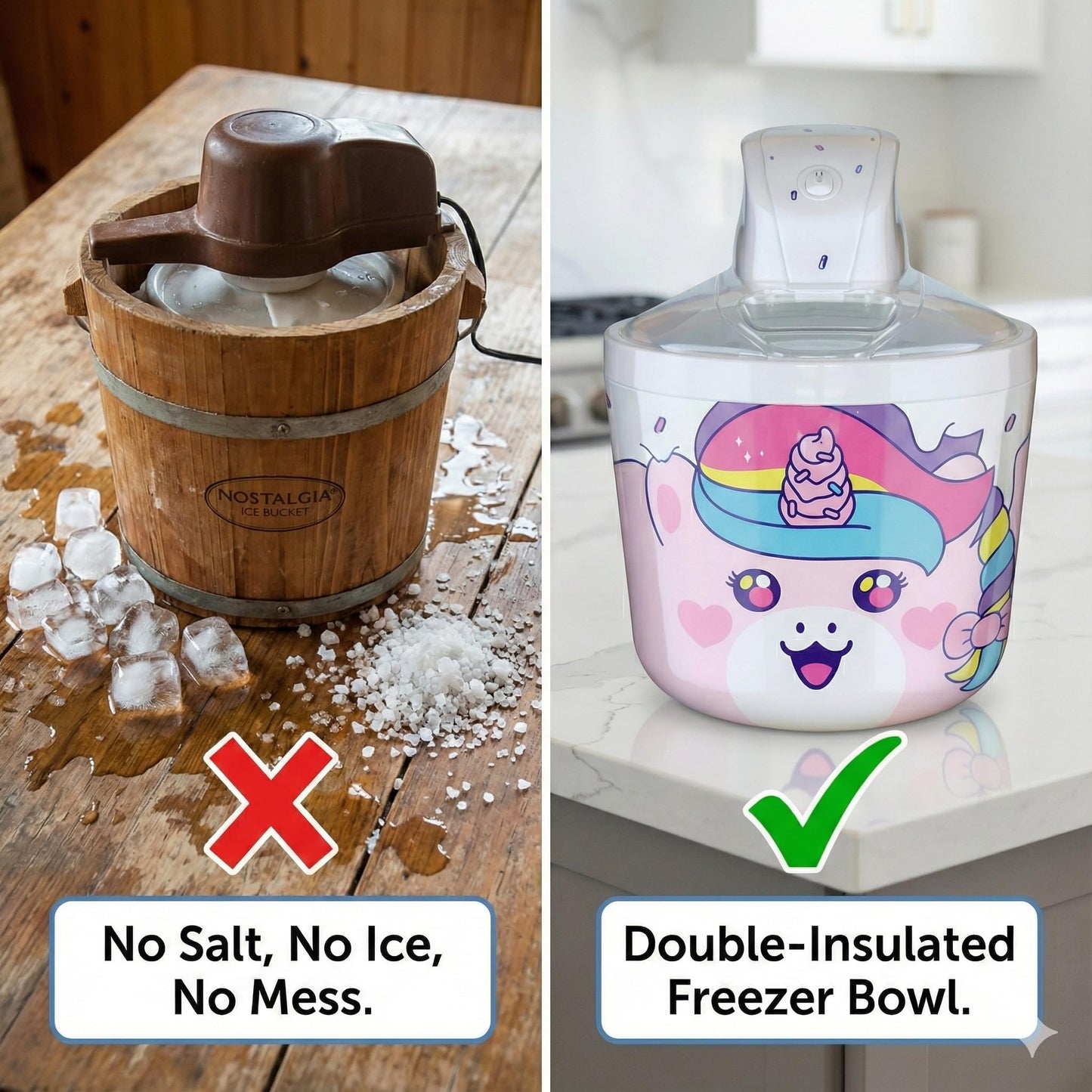 Cooler Concepts 1.2 Qt Unicorn Electric Ice Cream Maker for Kids - Best Countertop Ice Cream Machine for Homemade Soft Serve, Sorbet, Gelato, Frozen Yogurt - Fun Desserts for Families, Easy to Clean