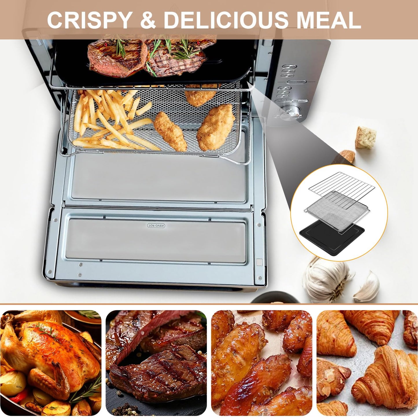 GCQFZ 3 IN 1 Smart Double Oven Replacement Parts for Ninja DCT451 12 in 1, 13''×12.6'' Steel Toaster Oven Accessories Dehydrator Grill Rack for Ninja DCT601 DCT651 DCT401 DCT402BK Smart Oven