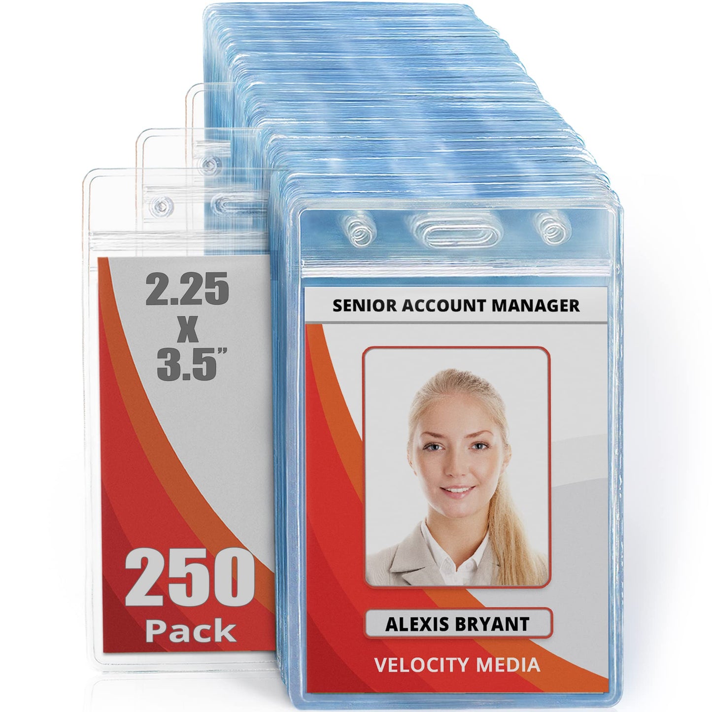 Mifflin-USA Plastic Waterproof ID Badge Holders (Clear, 2.25x3.5 Inch, 250 Pack), Vertical Hanging Name Card Holder with Zipper, Resealable Bulk Nametag Holders