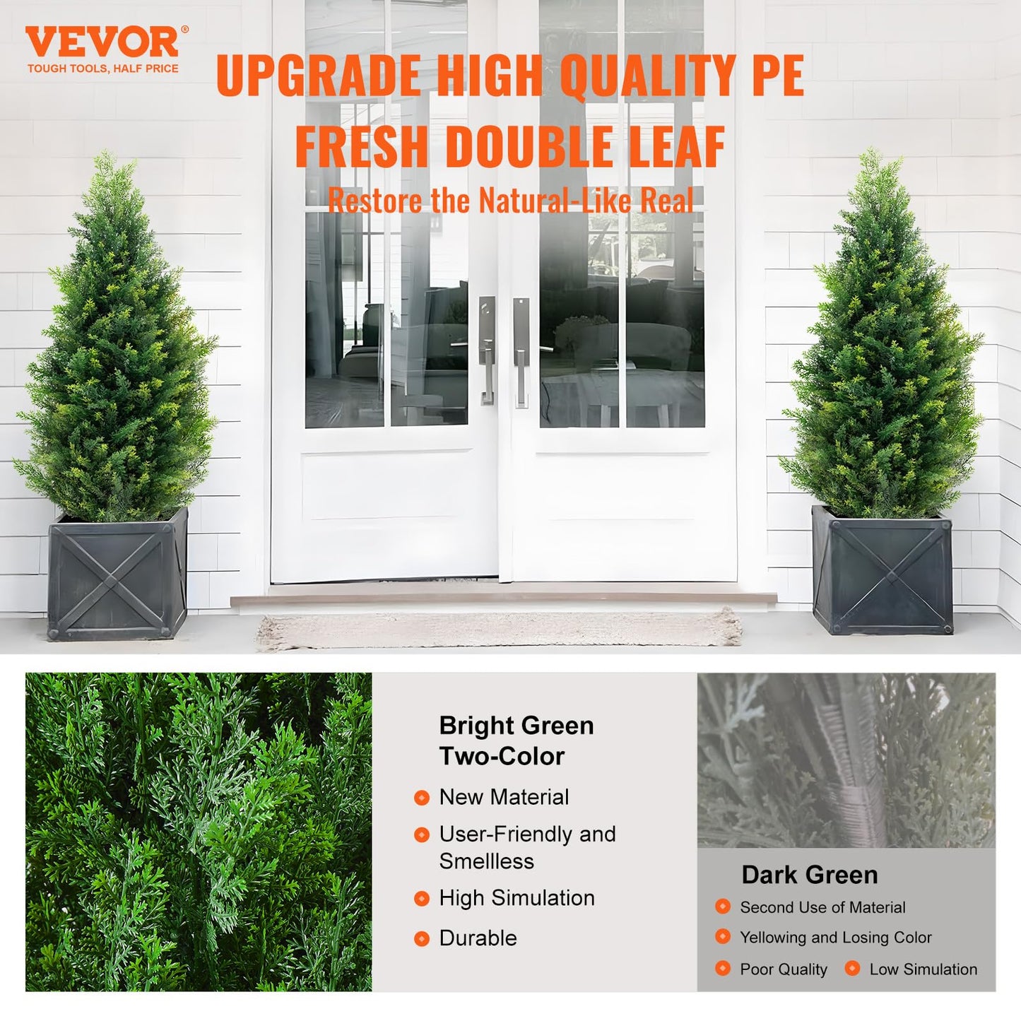 VEVOR Artificial Topiary Cedar Tree, 36 inch Tall (2 Pieces), with Extra Leaves & Pot Faux Evergreen Fake Pine Cypress Trees Plant, UV Rated Artificial Greenery Set for Home Decor Indoor/Outdoor