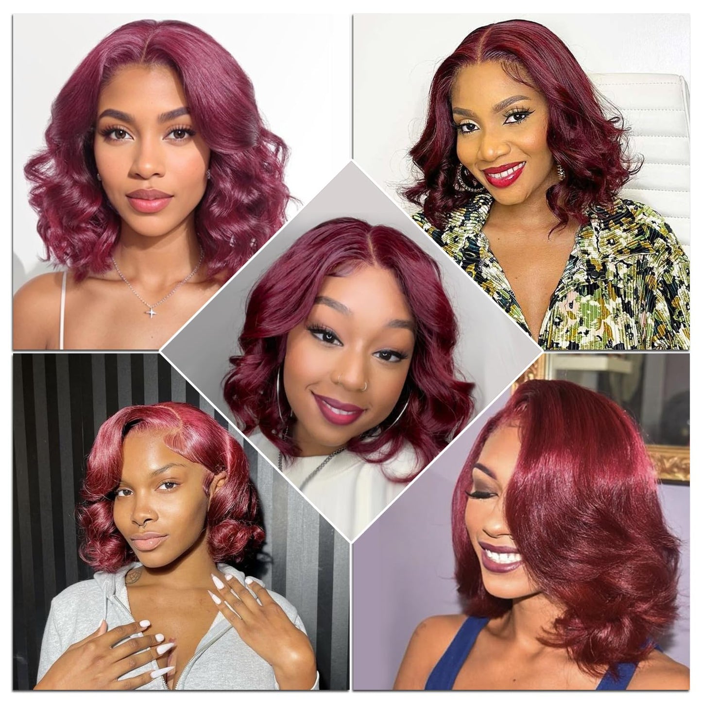 13X6 14inch 99J 230%Density Bob Body Wave Burgundy Wig Human Hair Red Bob Wig Human Hair Dark Burgundy Body Wave Bob Lace Front Wigs Pre Plucked With Baby Hair HD Transparent Lace Frontal Wig