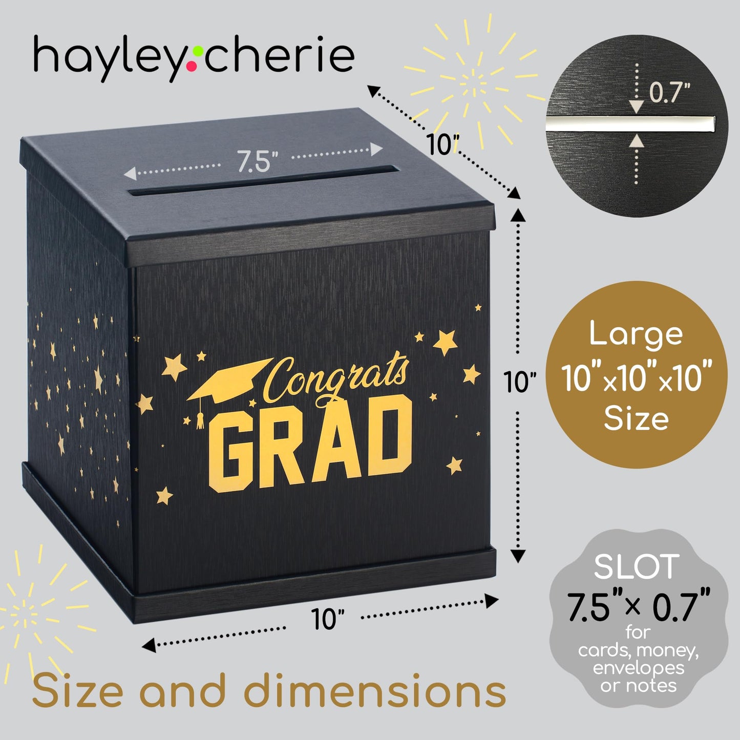 Black & Gold Graduation Card Box, Large 10”x10” Black Congrats Grad Gift Card Box Holder, Grad Party Favors, Envelope Money Basket, College Graduation Decorations 2026, Party Decor, Table Centerpiece