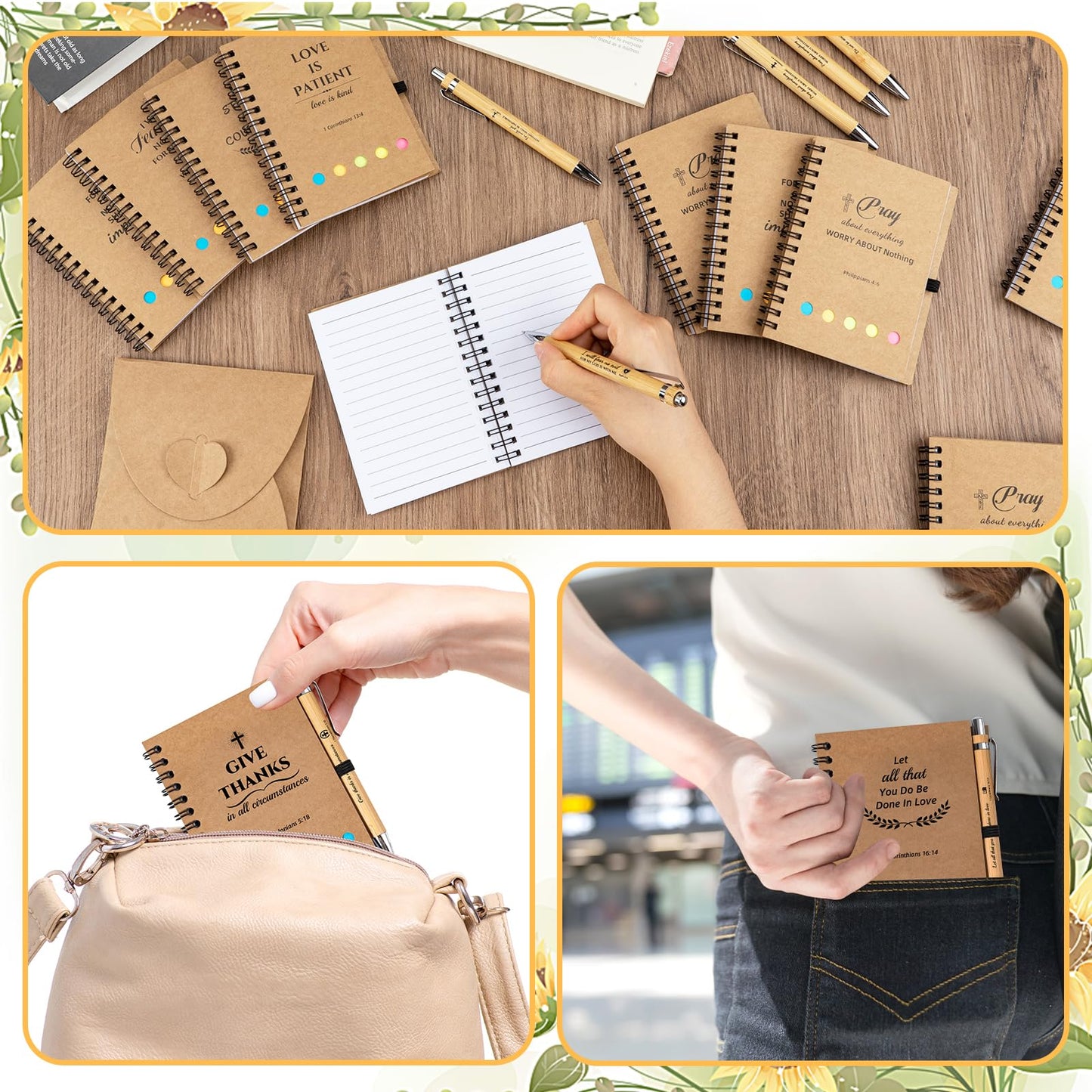 20 Sets Christian Gifts Bulk Prayer Journal Christian Spiral Notebooks with Bible Verse Pens Small Notepad Religious Gifts for Women Men Church Members Bible Study Group Church Families