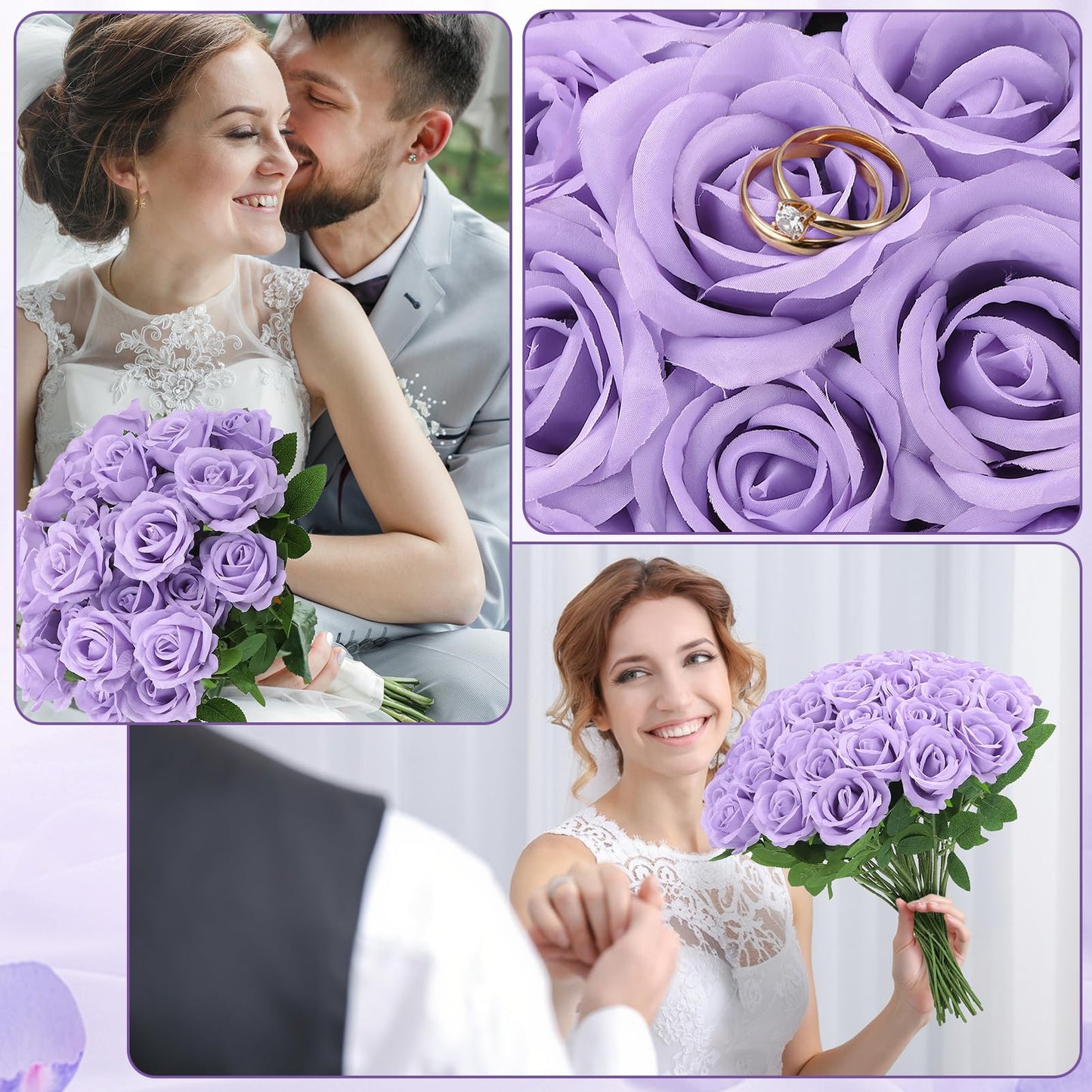 Ovveroche 72 Pcs Artificial Roses Light Purple Fake Silk Roses Realistic Roses Faux Flower Indoor Wedding Home Decor, Birthday Decorations