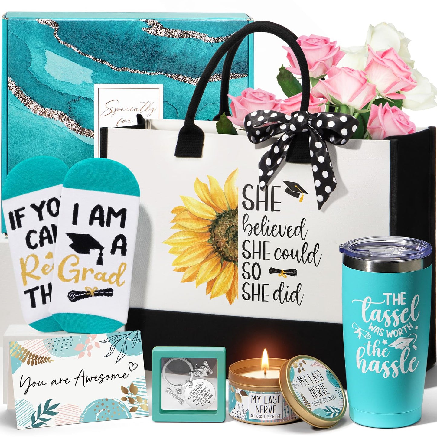 2026 Graduation Gifts for Women Her, Best College Graduation Gift Basket, Cool Master Degree Grad Gift Box, Congratulations Gifts Set for Graduates Women Daughter Friends Nurse with Canvas Tote Bag