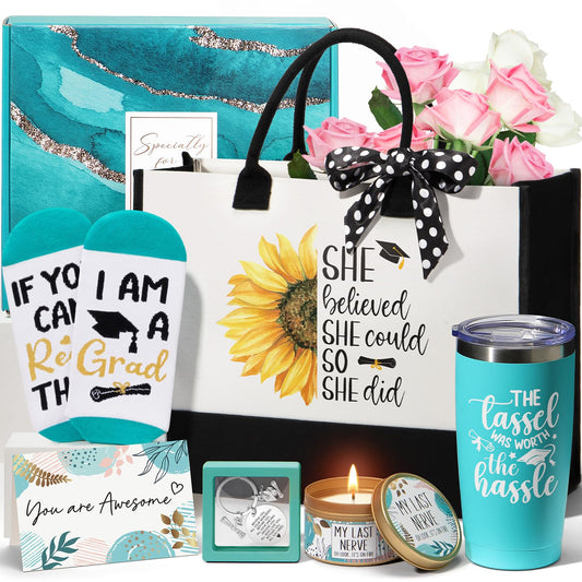 2026 Graduation Gifts for Women Her, Best College Graduation Gift Basket, Cool Master Degree Grad Gift Box, Congratulations Gifts Set for Graduates Women Daughter Friends Nurse with Canvas Tote Bag