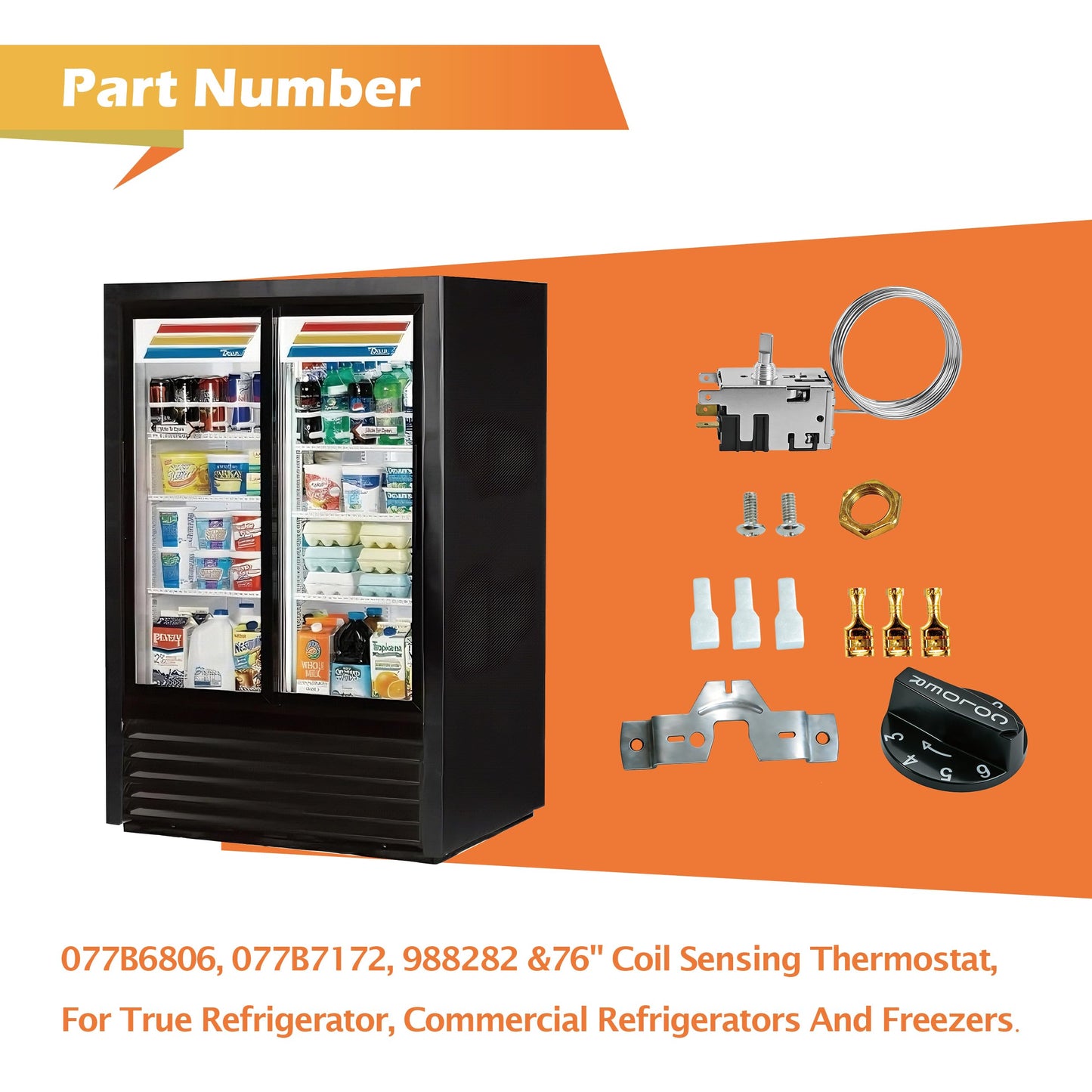 800366 Temperature Control Kit Compatible with True Refrigerator, Commercial Refrigerators And Freezers for TSSU TPP TD TBB GDM T Series,Replace 077B6806, 077B7172, 988282 &76" Coil Sensing Thermostat