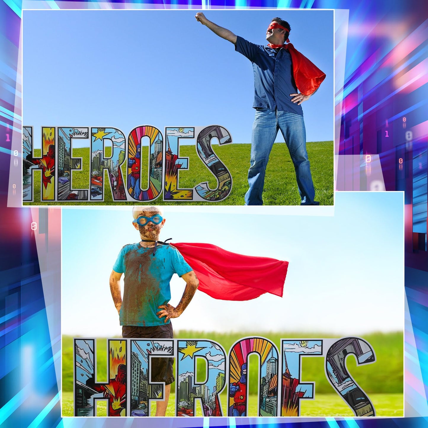 Bucherry 7.7ft Heroes Comic Letter Cardboard Cutout Stand up Life Size Hero Themed Party Decoration Backdrop Photo Props Stand up for Theme Activities Supply