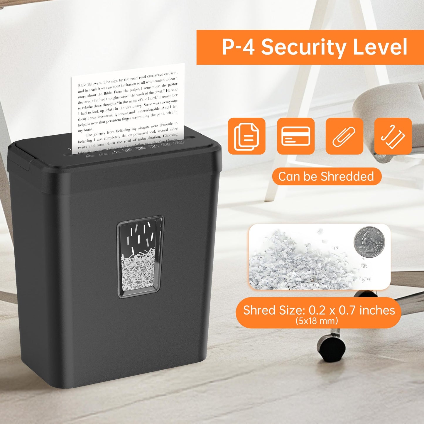 Locksworth 8-Sheet Paper Shredder, 4.23 Gallon Cross Cut Shredder for Home Office, P-4 High Security Shredders for Credit Card Staple Clip, Portable Handle Design