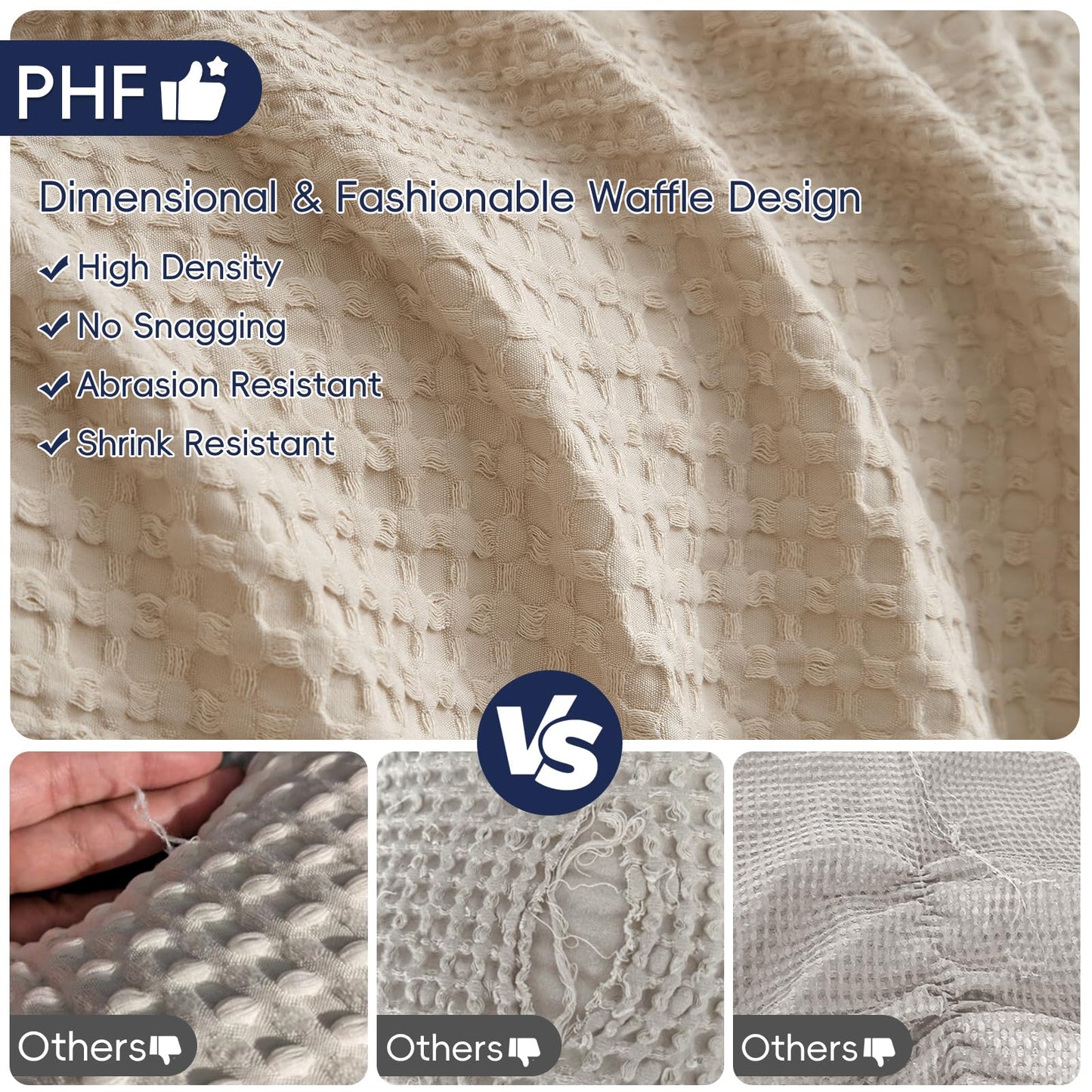 PHF Lightweight Waffle Weave Blanket King Size, Breathable & Ultra Soft, 104"x 90" Soft & Cozy Thin Blanket for Spring & Summer & Hot Sleepers, Bed, Home Decor - Light Tan
