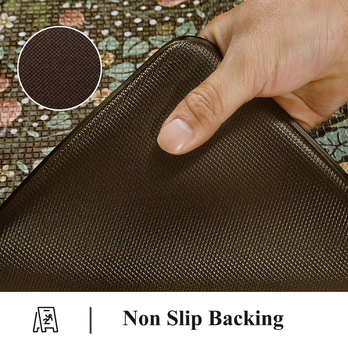 Collive Kitchen Floor Mat Cushioned Anti Fatigue, Boho Floral Desk Mats Non Skid Waterproof Kitchen Sink Rugs Sets of 2, Memory Foam Comfort Standing Carpet for Office, 20" x 47" + 20" x 32", Black