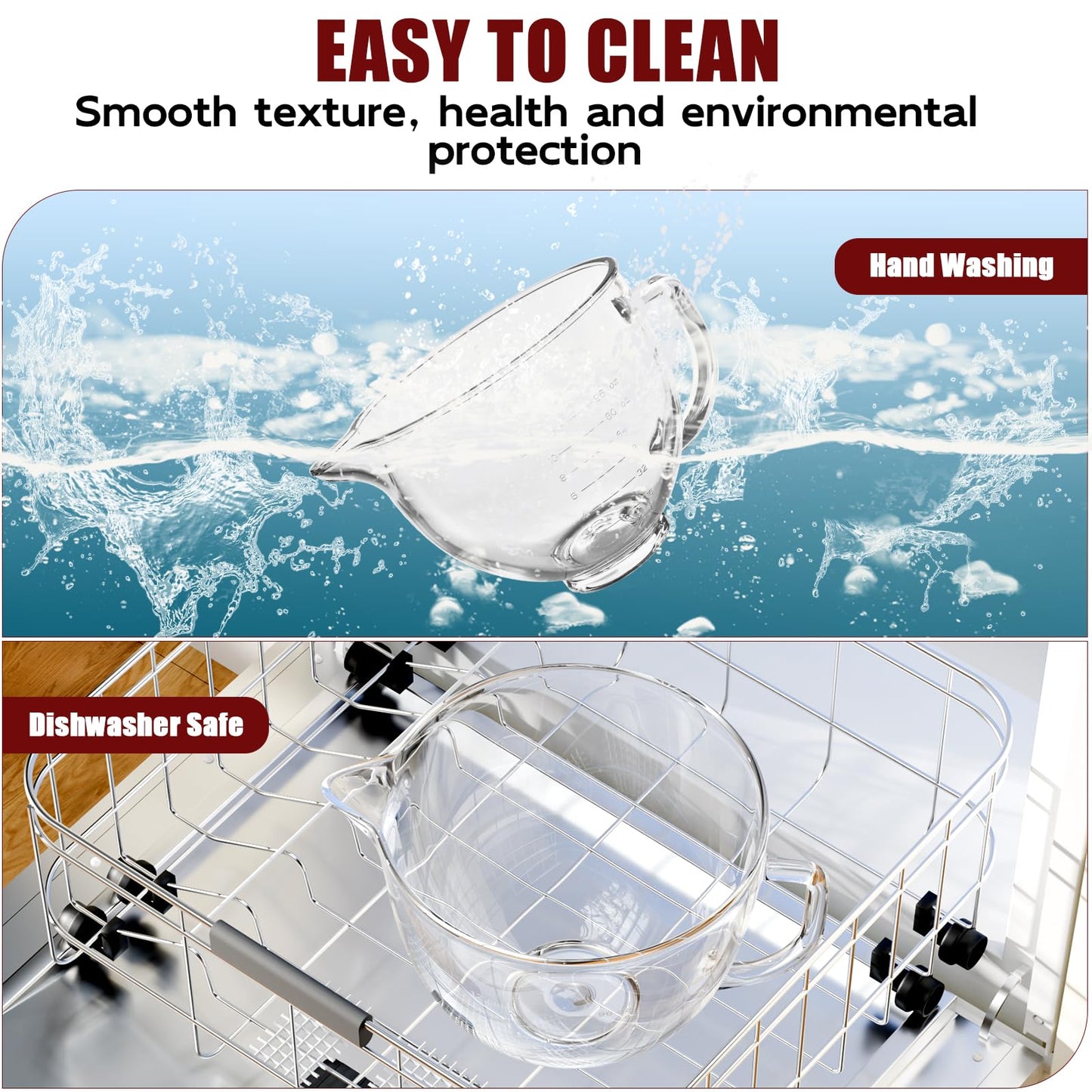 Double-layer Thickened Glass Mixer Bowl For Kitchenaid Tilt-Head Stand Mixers 4.5-5 Quart, 5Qt Mixing Bowl Replacement For Kitchenaid with Measurement Markings & Handle