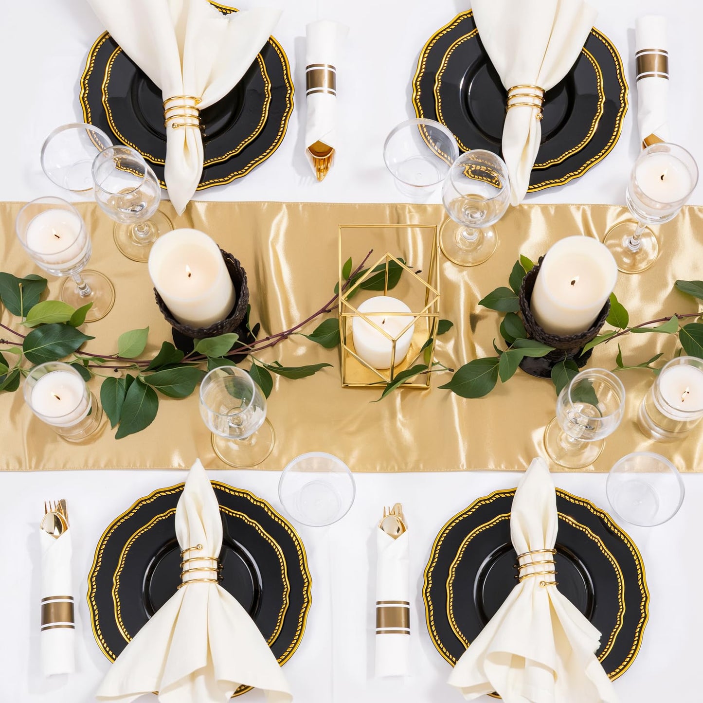 Hioasis 175pcs Black and gold Plastic Plates - Gold Plastic Dinnerware Set Includes 25 Dinner Plates, 25 Dessert Dinnerware, 25 Cups, 25 Napkins Perfect for Wedding & Party