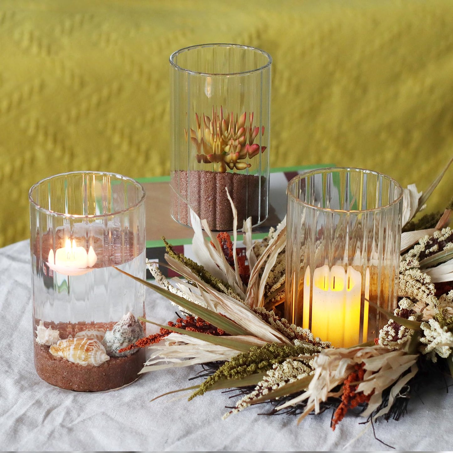 12Pcs Glass Cylinder vases for Centerpieces, 6 Inches Clear Ribbed Bud Vases for Wedding Decorations,Floral Vase Bulk Flower vases,Tall Glass Hurricane Candle Holder for Table Shelf, Party(Ribbed)