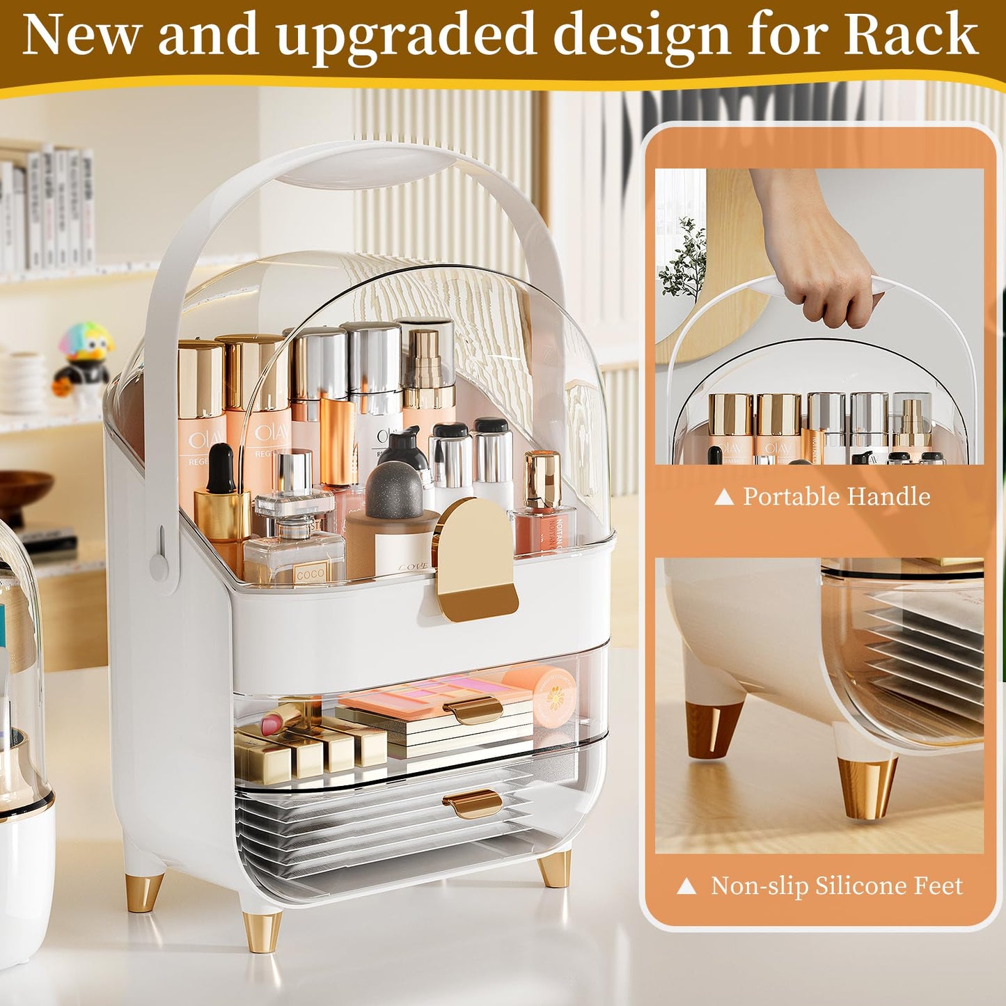 Makeup Organizer, Skincare Holder Bathroom Counter Organizer, Storage Box Cosmetic Display Cases, Teen Girl Gifts Trendy Stuff Make up Organizers for Vanity, Dresser, Countertop (Rose Gold)