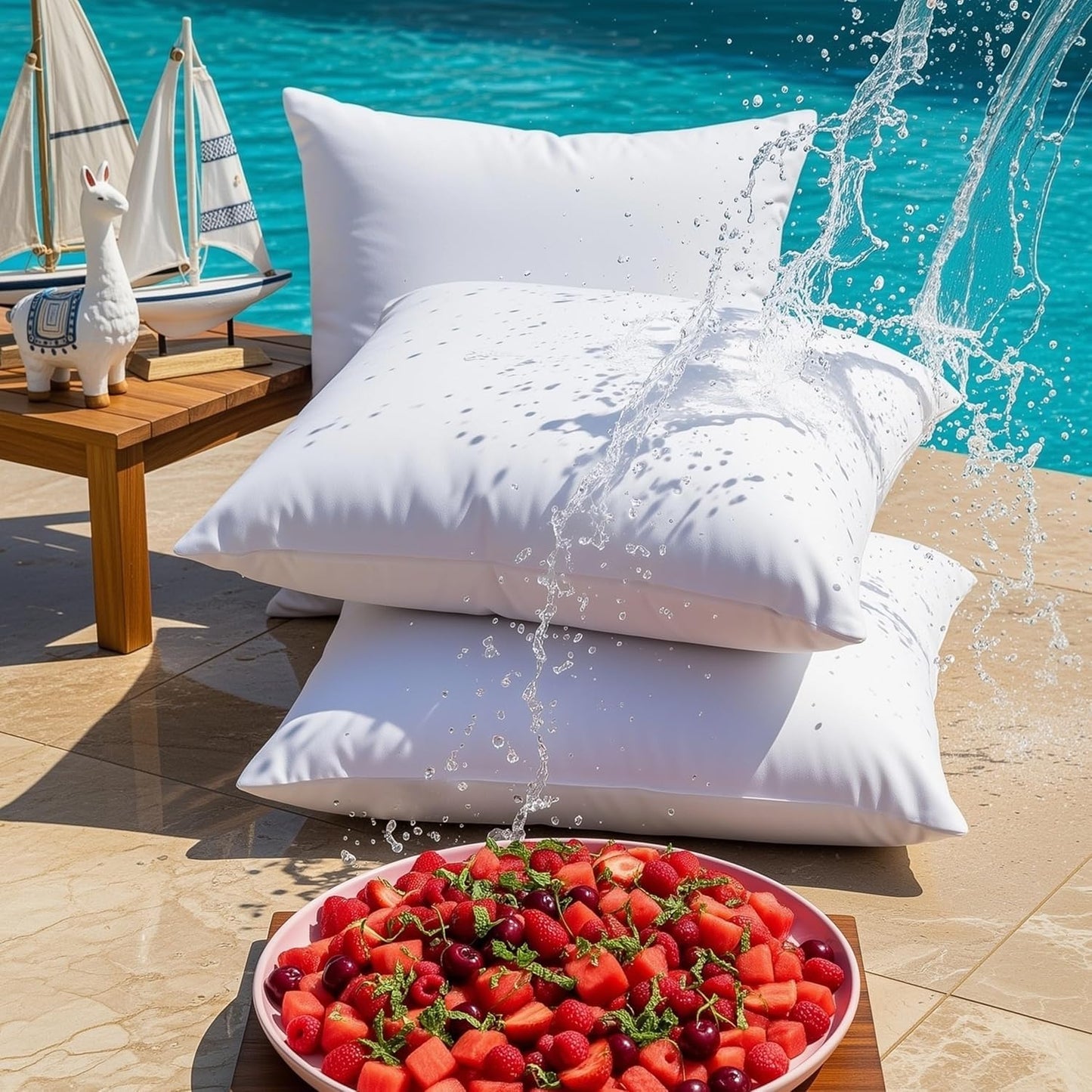 Utopia Bedding Outdoor Pillow Inserts 24 x 24 Inches (Pack of 2, White), Water Resistant Garden Throw Pillows for Patio and Porch Furniture
