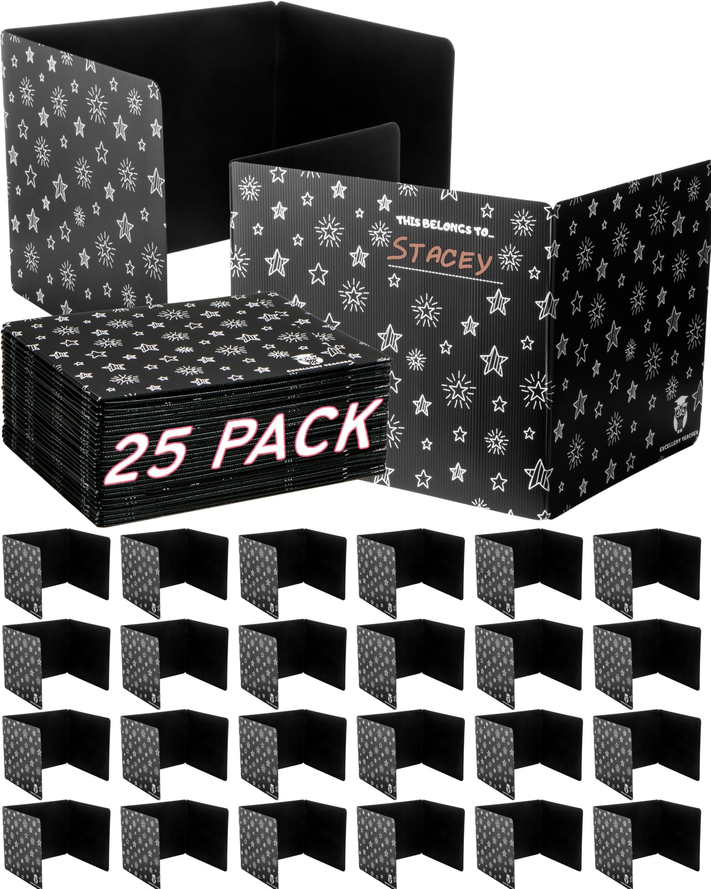 25 Plastic Privacy Folders for Students — Durable — Black Desk Dividers for Students, Easy-Store Privacy Shields for Student Desks, Testing for Classroom, Test Dividers
