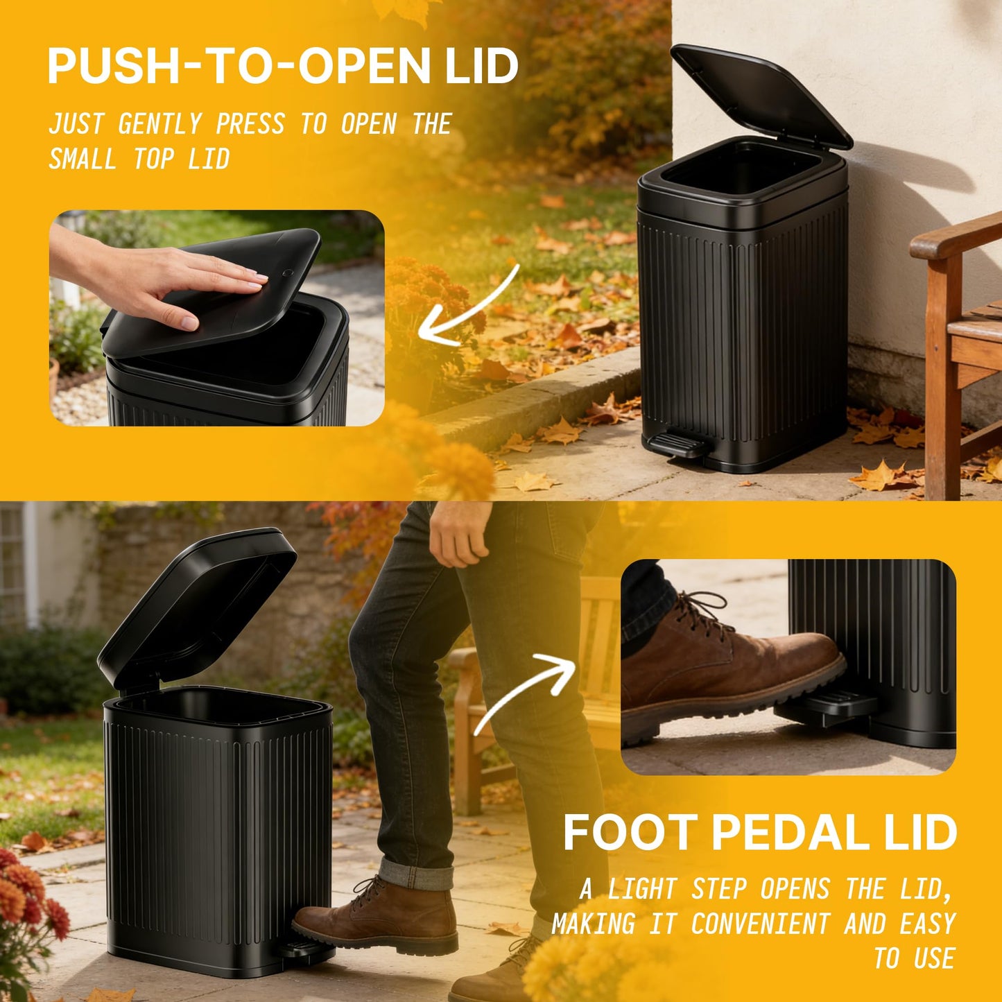 Hahomei Dog Poop Trash Can Outside, 2.7Gal Dog Waste Trash Can with Lid, Foot Pedal, Dog Waste Container with 20 Bags, Pet Poop Bucket with Soft Close for Backyard Odor Control, Black