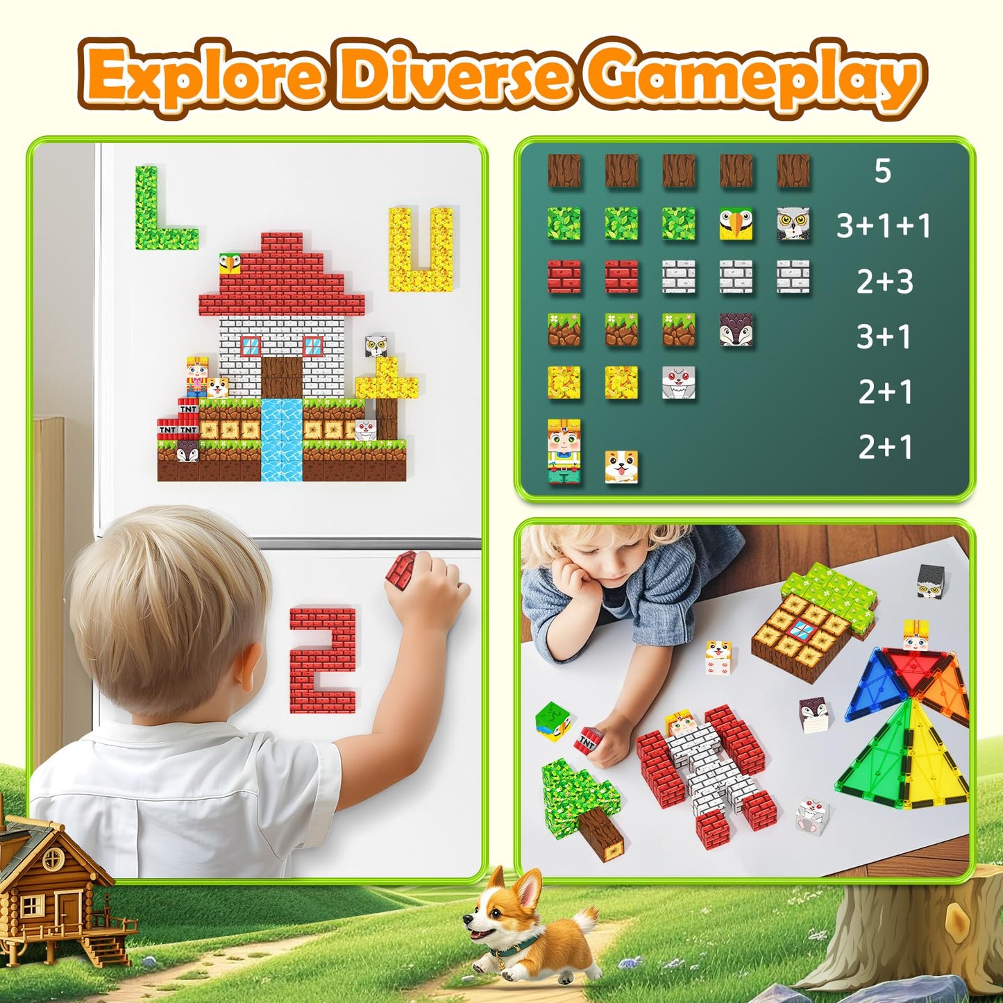 Magnetic Blocks with Forest Animals Toys, Build Mine Magnet World Set, Magnetic Tiles Building for Boys & Girls Age 4-8 5-7, STEM Montessori Sensory Toys for 3+ Toddlers Kids Gifts