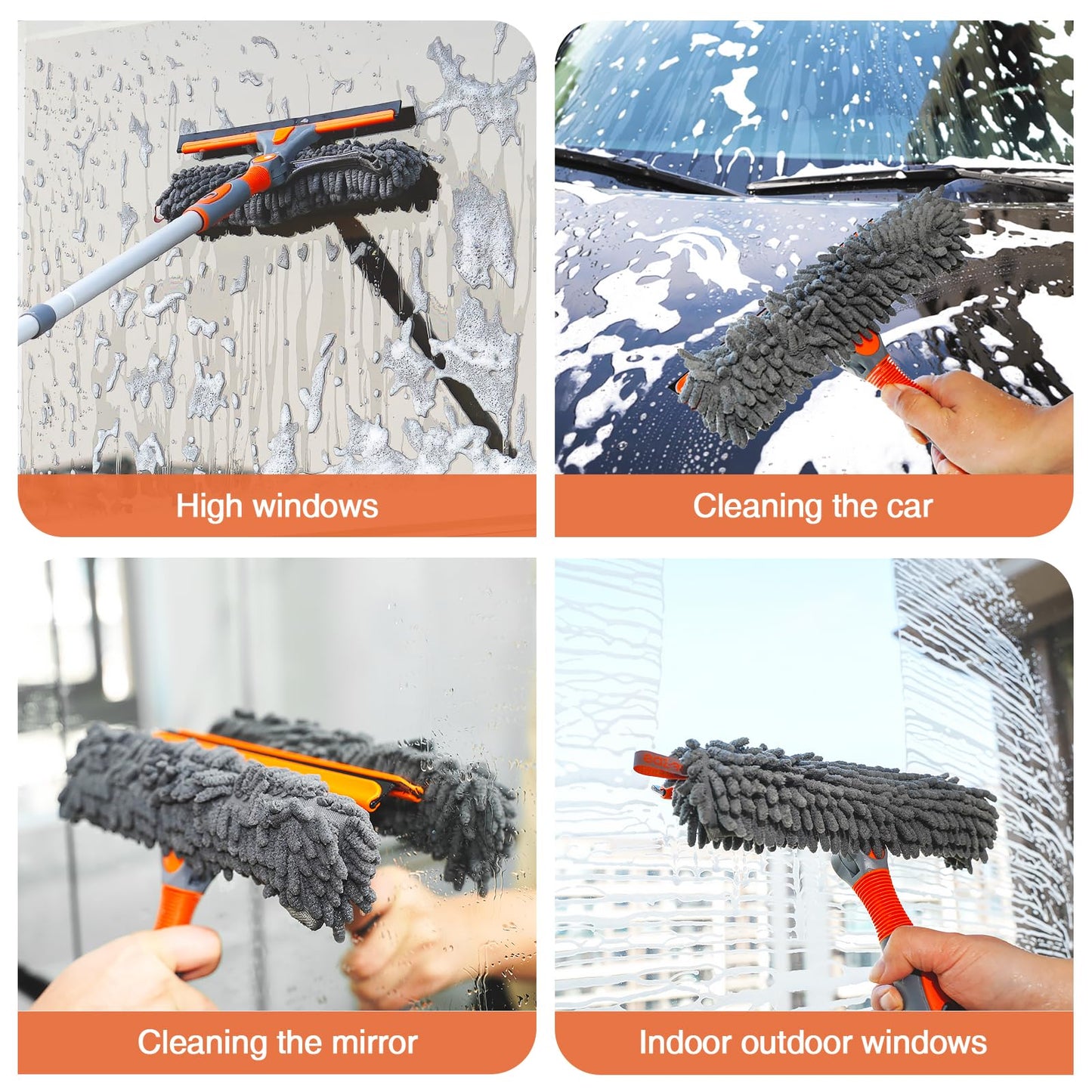 Eazer 89'' Squeegee Window Cleaner 2 in 1 Rotatable Window Cleaning Tool Kit with Extension Pole, Window Washing Equipment with Bendable Head for Indoor/Outdoor Window and Car Glass