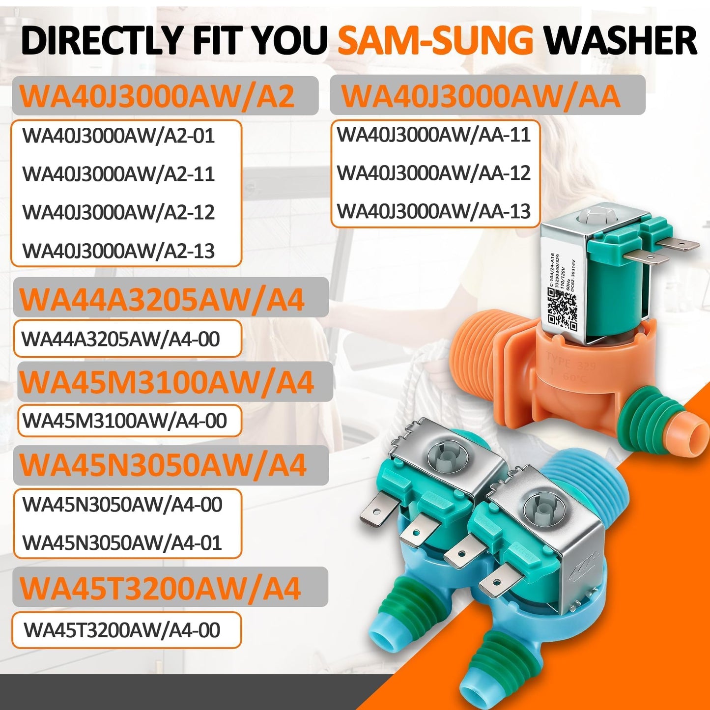 DC62-00311F&DC62-30314V Washer Water Inlet Valve set compatible with Sam-sung Washer WA40J3000AW WA45N3050AW WA40J3000AW/AA WA45T3200AW WA45N3050AW/A4 WA40J3000AW/A2 WA40J3000AW/A2-01 WA41A3000AW/A4