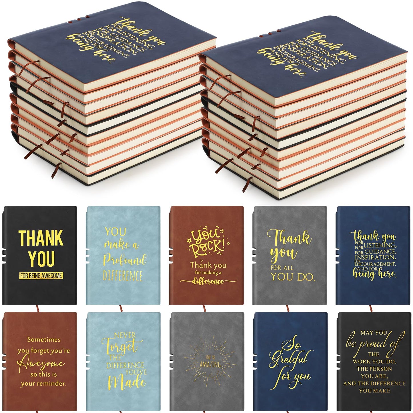 Fulmoon 10 Pcs Employee Appreciation Gifts Bulk Inspirational Thank You Notebook A5 Leather Notebooks Thank You Gifts for Teacher CNA Nurse Coworker Team Staff Secretaries Office(Stylish)