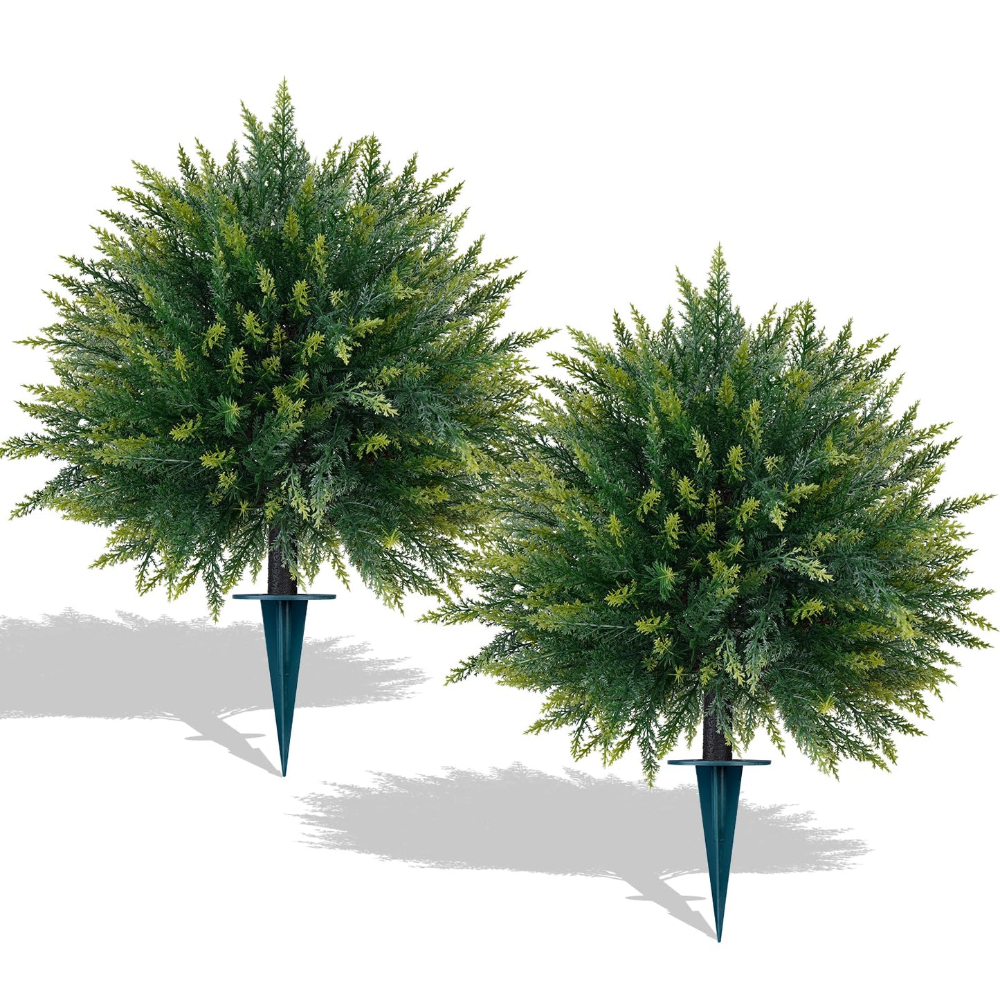 EverNature 2 Pack Artificial Cedar Topiary Trees with Ground Spike, Fake Pine Shrubs Bushes, UV Resistant Faux Evergreen Cypress Tree Plants for Indoor Outdoor Planters Front Porch