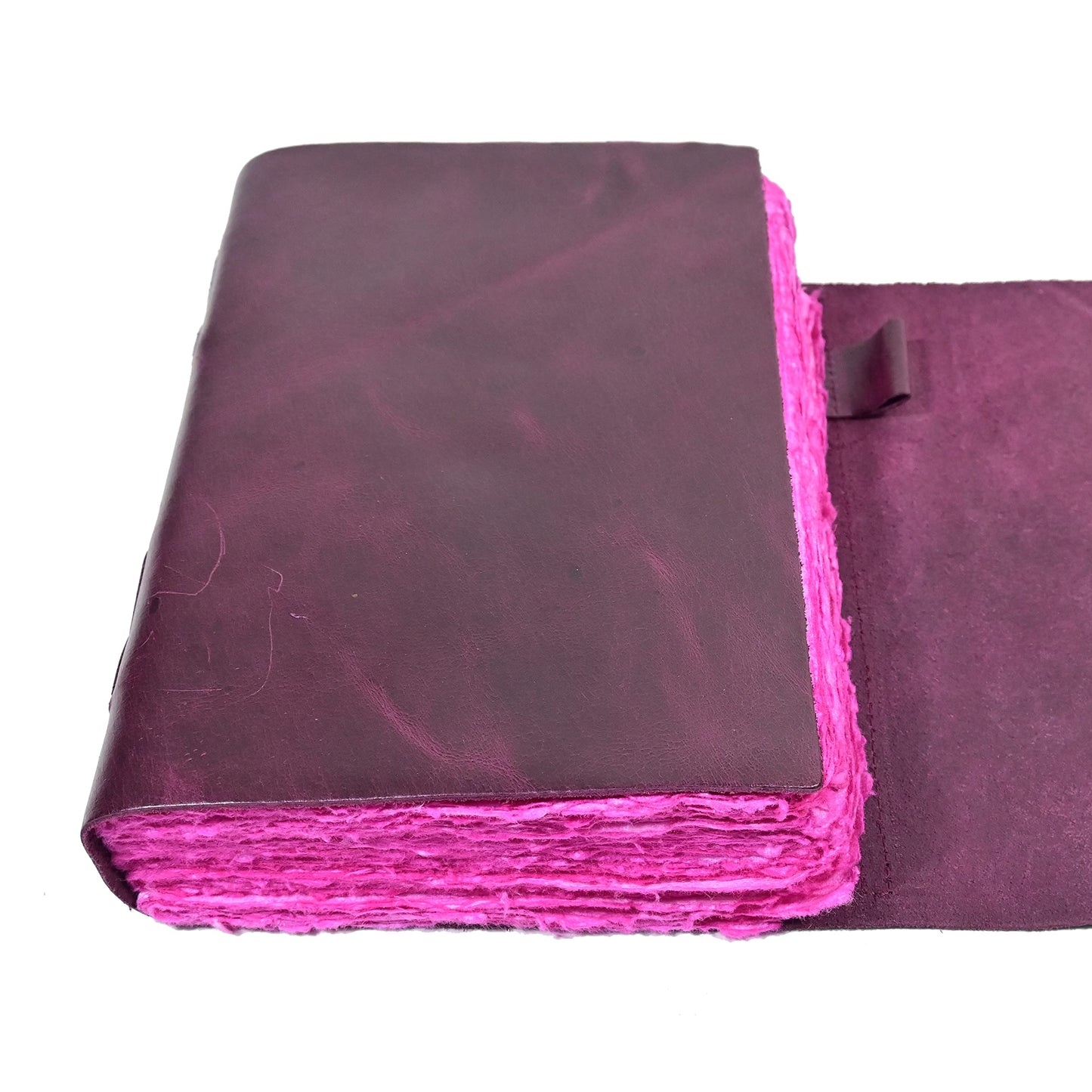 Vintage Purple Leather Journal - 200 Pages Pink Deckle Edge Rustic Paper - Unlined Pages Book of Shadows, Grimoire, Junk Scrapbook, Fantasy Medieval Gifts, Sketchbook (Mystical Purple, 9"x6")