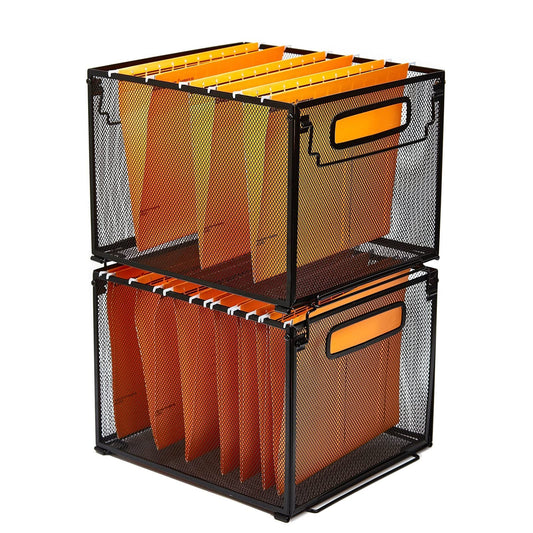 SETTFRFE 2 Pack File Organizer,Metal File Crates for Hanging Folders,Hanging Folder Organizer,Letter Size, Black