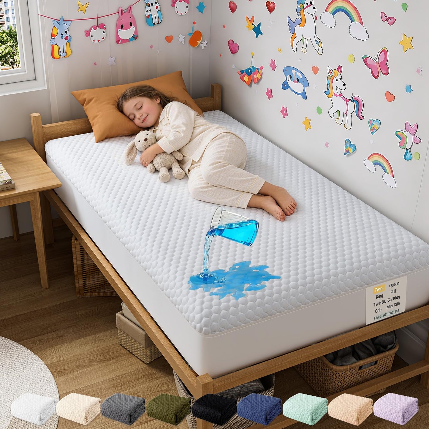OhGeni 100% Waterproof Twin-2 Pack Mattress Protector, Fitted Sheet with Stretchable Pockets, Deep Sleep Noiseless Soft. Breathable Cooling Hypoallergenic Material, Bed Cover for Mattress